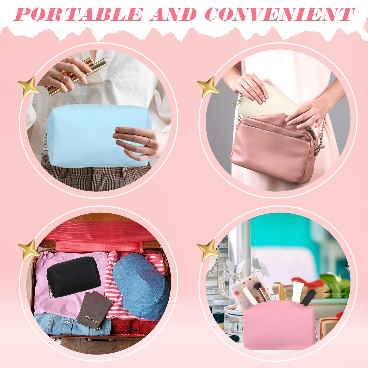 Chunful 24 Pcs Preppy Makeup Bag PU Leather Cosmetic Bag Bulk Makeup Plain Pouch Waterproof Toiletry Purse for Women Traveling Preppy Pencil Case Travel Purse Cosmetic(Mixed Colors)