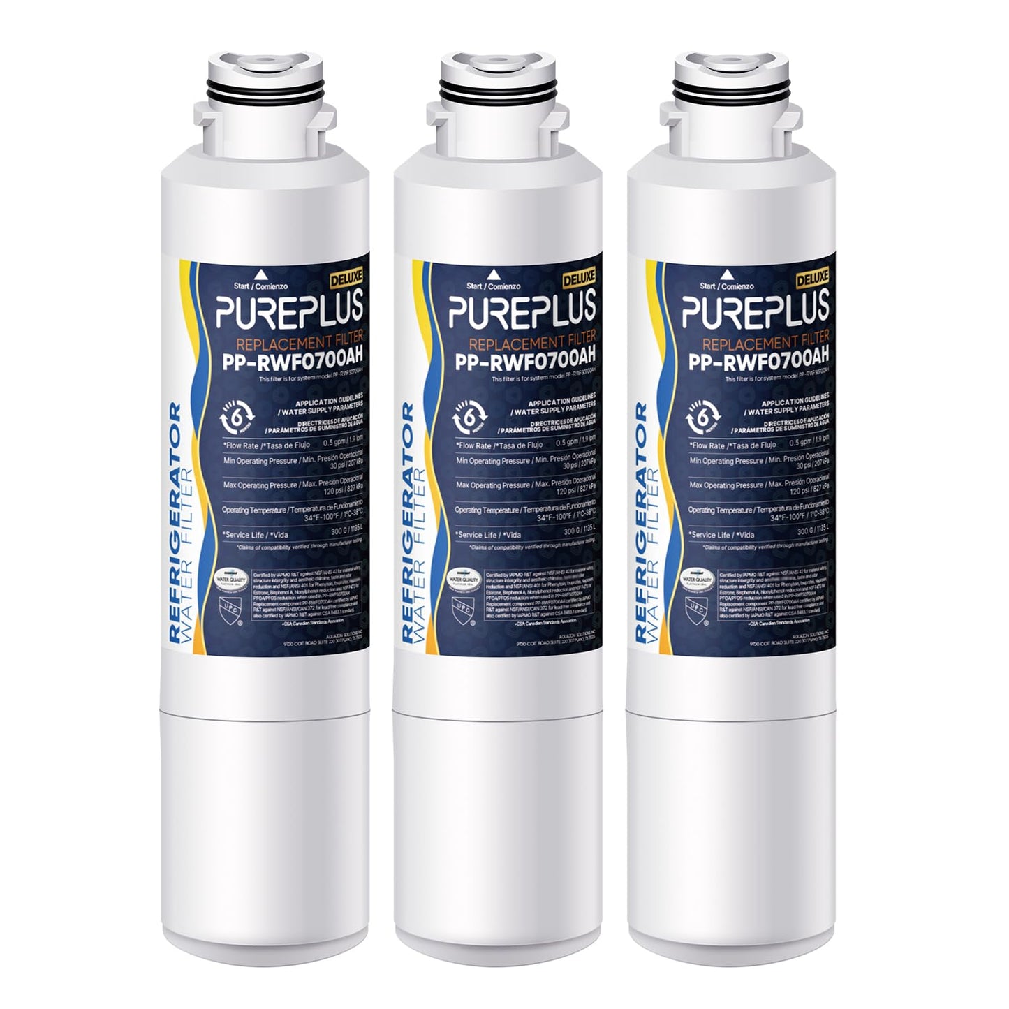 PUREPLUS DA29-00020B NSF/ANSI 401, 53& NSF P473 Certified Replacement for Samsung RF28HMEDBSR, RF263BEAESR, HDX FMS-2, HAF-CIN/EXP, RF4287HARS, RF28HFEDBSR, Refrigerator Water Filter, 3Pack