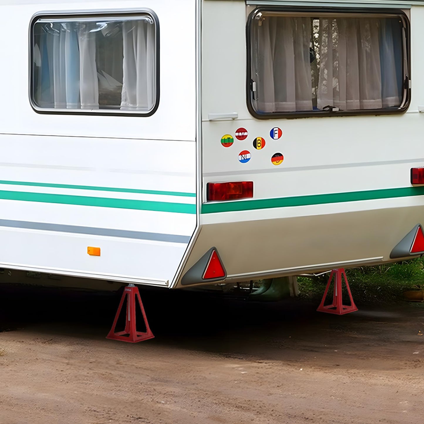 SHALL RV Stabilizer Jacks, 4-Pack Heavy Duty Aluminum Jack Stands for Travel Trailer Camper, Single Support up to 7500 Lbs, RV Leveling Screw Jack with Spare Nuts & Pads, Adjustable from 11" to 17"
