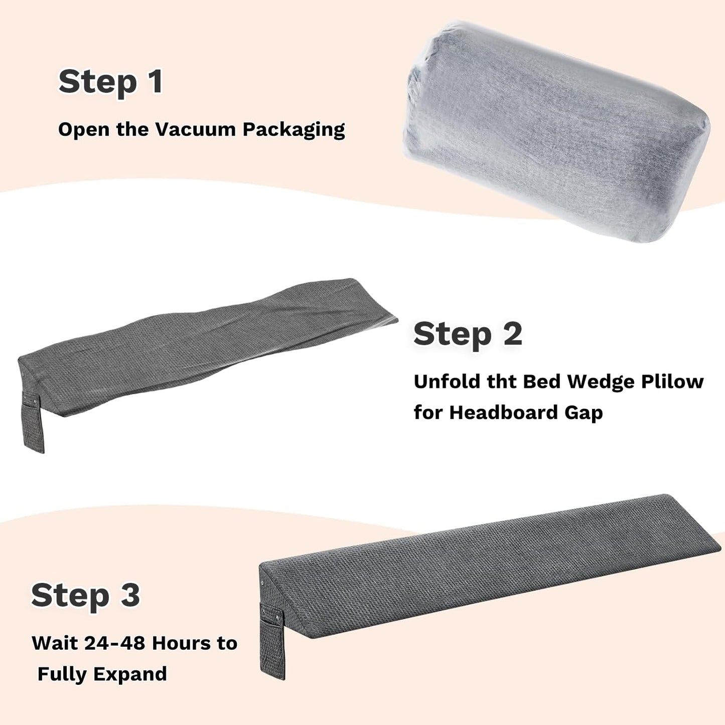 Bed Wedge Pillow for Headboard Gap Filler Mattress Gap Filler(0-8") Bed Wedge for Headboard Gaps Between Your Headboards and Mattress，Headboards Pillow (Grey, Queen(60"x6"x10"))