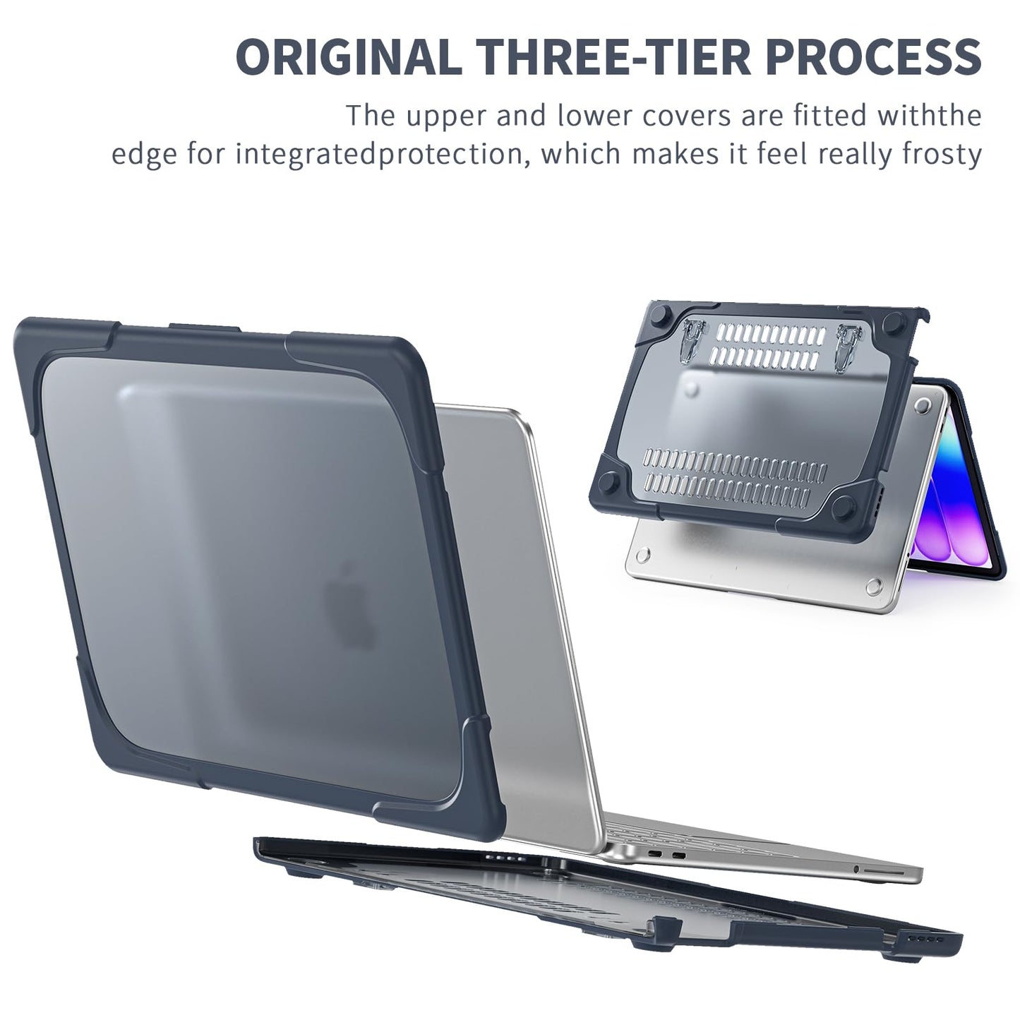 Batianda Heavy Duty Case for MacBook Neo 13 inch 2026 Release Model A3404 A18 Pro Chip, Ergonomic Foldable Kickstand (Holds 22lbs) Matte Translucent Shockproof Cover, Indigo