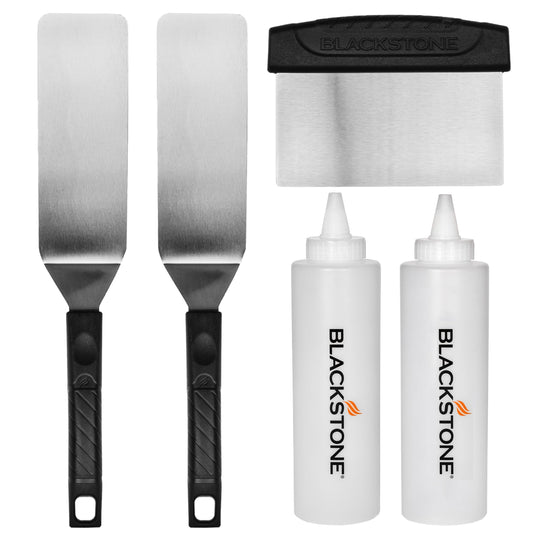 Blackstone 1542 Flat top Griddle Professional Grade Accessory Tool Kit (5 Pieces) 16 oz Bottle, Two Spatulas, Chopper/Scraper and One Cookbook-Perfect for Cooking Indoor or Outdoor, Multicolor