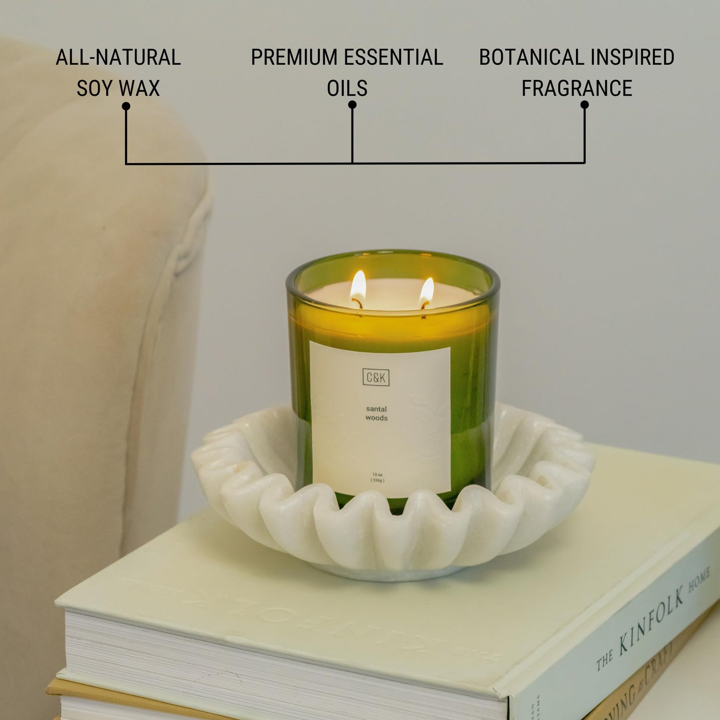 Craft & Kin Green Scented Candles | 12oz Amber Moss Spring Scented Candle for Men and Women | Made with Natural Soy | Nature Collection