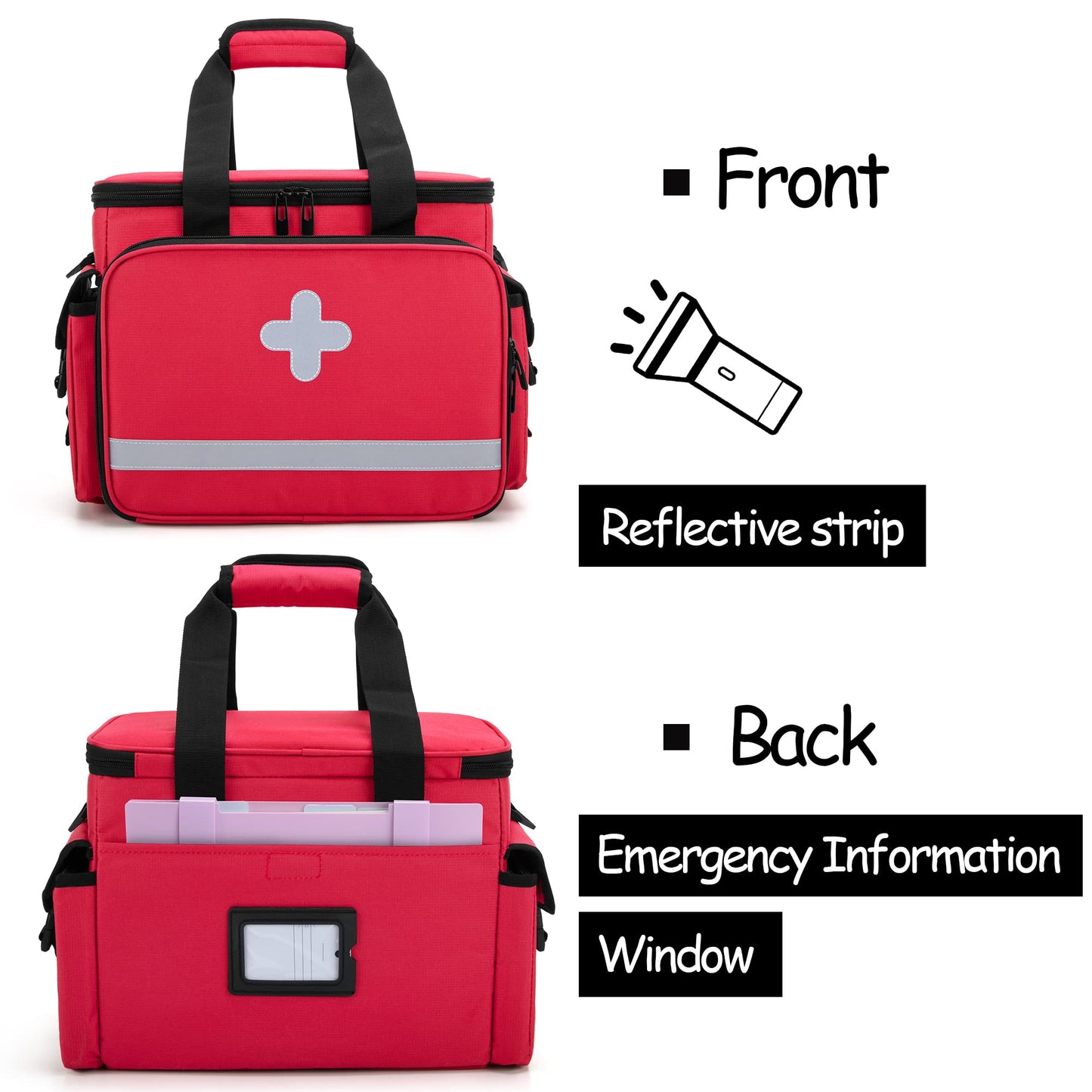 CURMIO Emergency Medical Supplies Bag, Home Health Aid Bag with Shoulder Strap and 2 Detachable Dividers for Nurse, Doctors, Home Health Staffs, Not Include Accessories, Empty Bag, Red