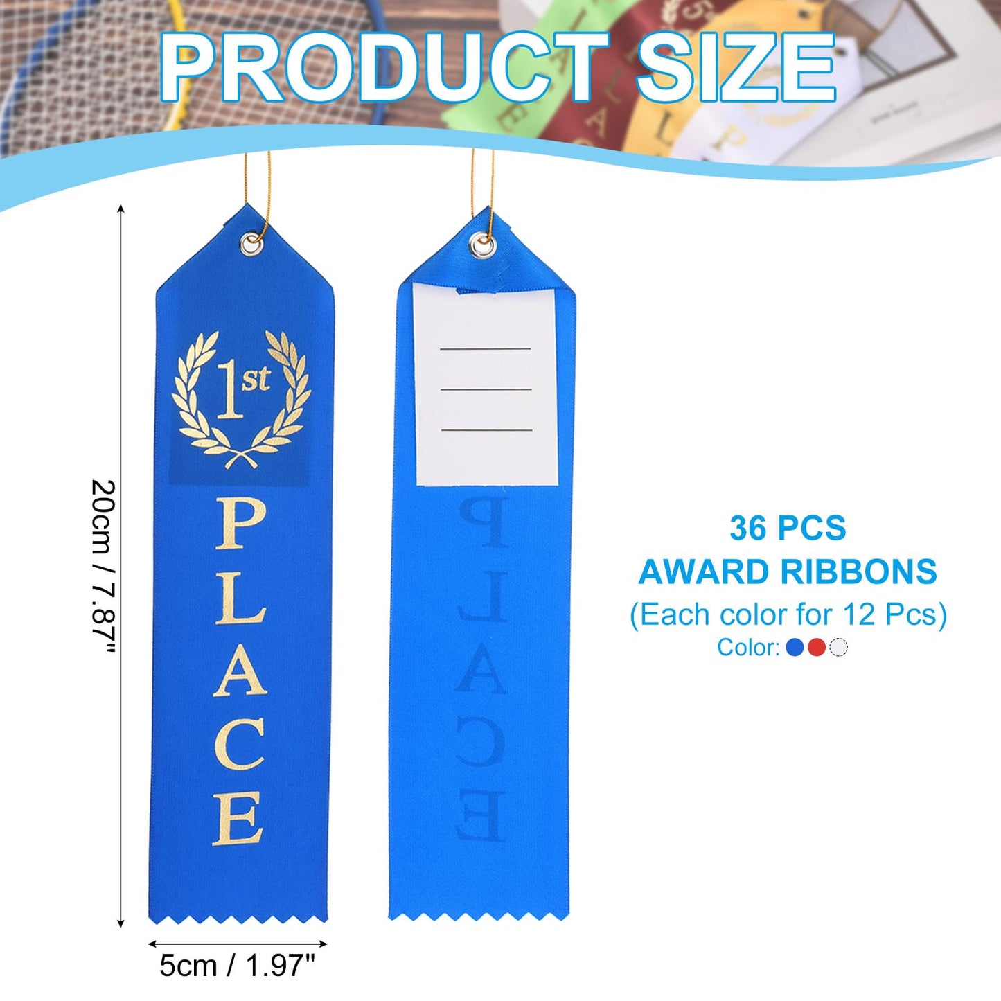 PATIKIL Award Ribbons, 36 Pcs 1st 2nd 3rd Place Prize Medal Ribbon with Event Card & Rope for Sports Events Competitions Challenges Prize Ornaments, Blue/Red/White