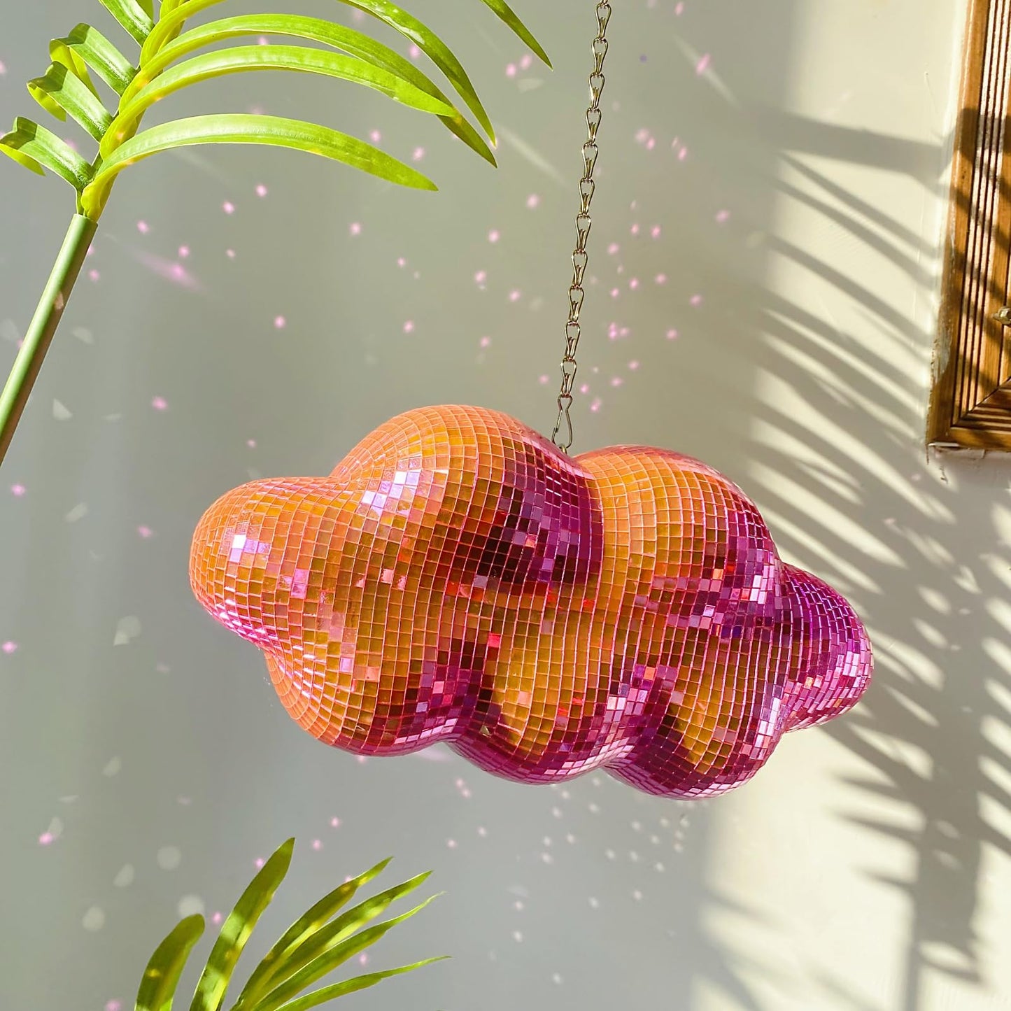 MFGDISCO Pink Disco Ball Cloud Shaped, Hanging Disco Decor for Party,Room,Home, Retro Reflective Mirror Ball with Chain, Disco Ornaments, Design Patent