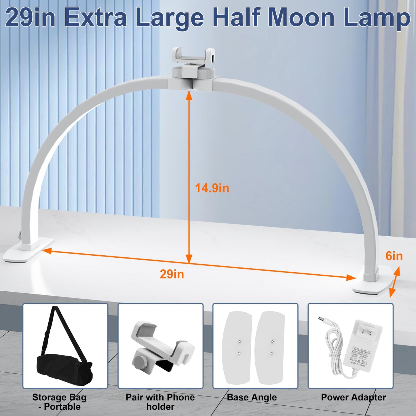 iVict Half Moon Light for Nail Desk, 29In 40W Nails Tech Light with Phone Stand, 10 Adjustable Brightness, 3 Color Temperature Led Desk lamp for Nail, Tattoos, Eyebrows, Beauty(White)