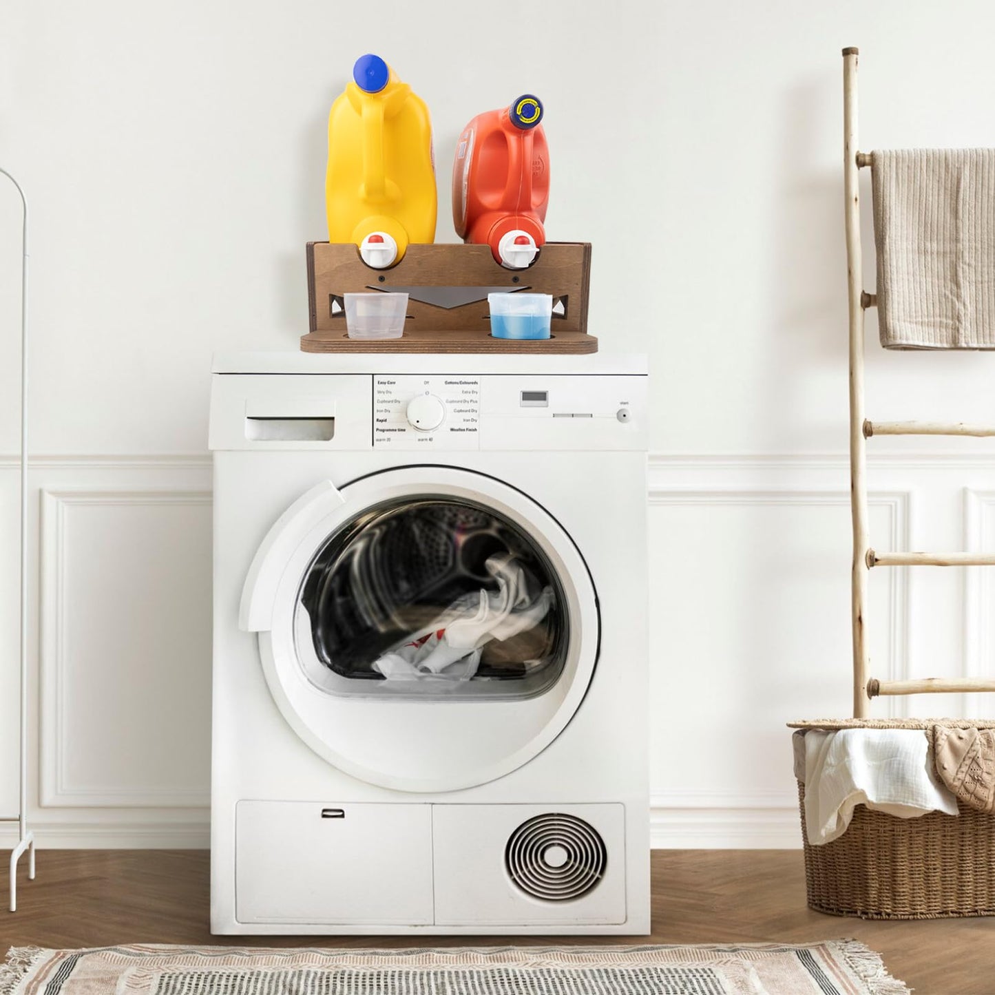 Laundry Detergent Holder,Can Hold 2 Bottles of Laundry Detergent,Holds up to 35 lbs.Wooden,Retro,Honourable