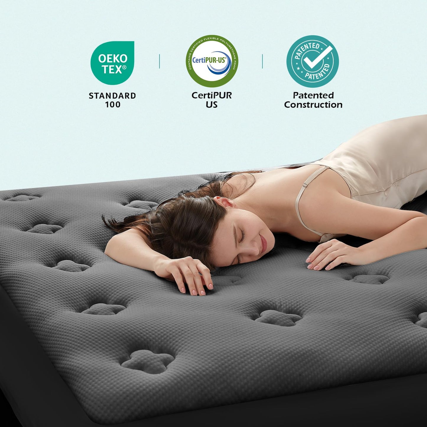 Hansleep Memory Foam Mattress Topper Twin XL, Bamboo Cooling Mattress Topper for College Dorm, Mattress Pad with Deep Pocket, Breathable Air Mattress Topper Cover, 39x80 Inches, Charcoal