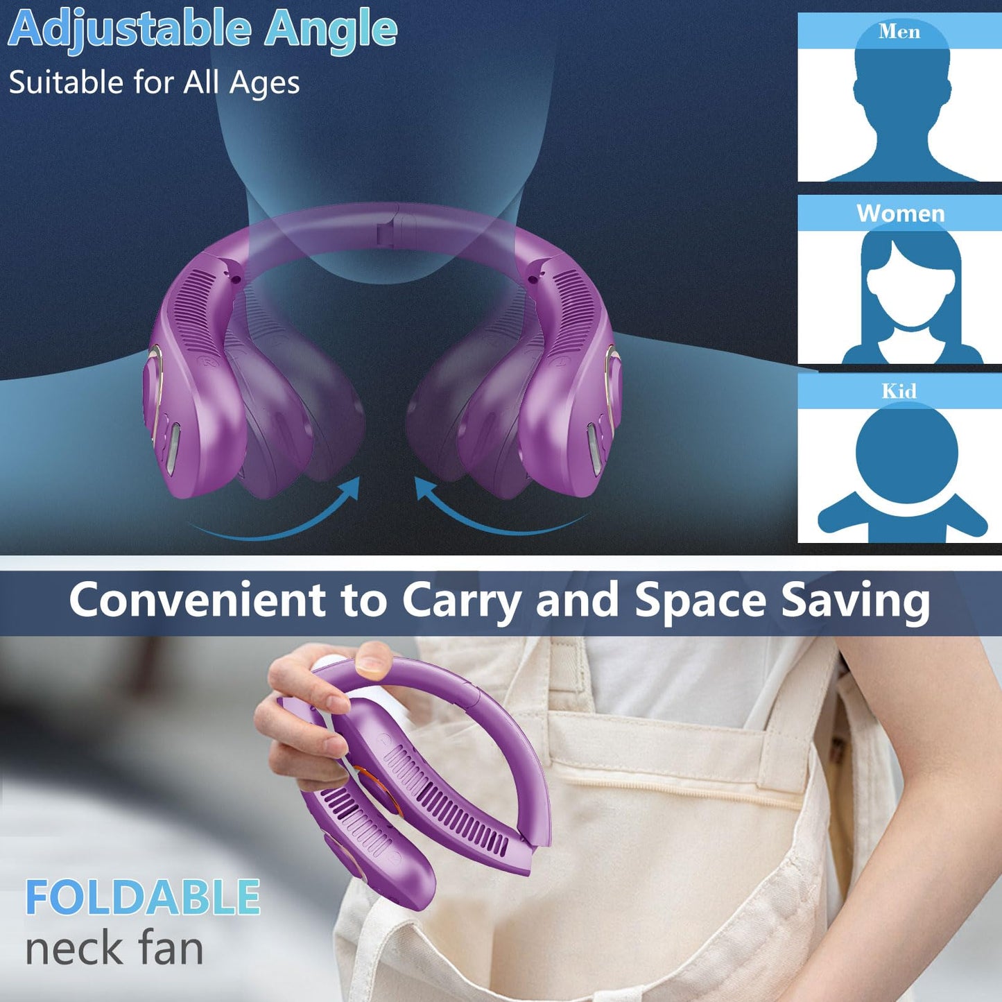 Personal Fan with Water Mist,Bladeless Neck Fans for Women Rechargeable,Electric Cooling Neck Fan for Men,Folding Battery Operated Misting Fan Air Circulator Necklace Fan for Travel,Home,Office Purple