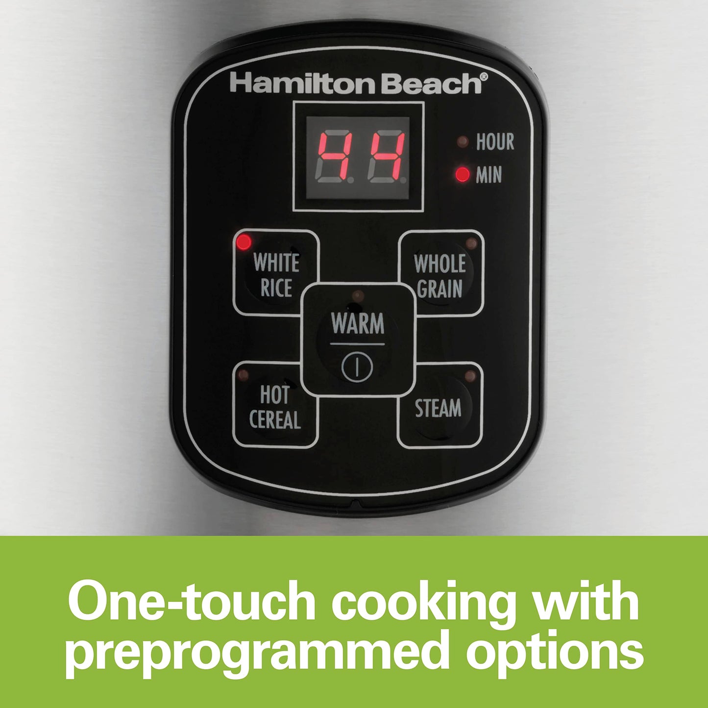Hamilton Beach Digital Programmable Rice Cooker & Food Steamer, 8 Cups Cooked (4 Cups Uncooked), Stainless Steel, Steam & Rinse Basket, Model 37518MN