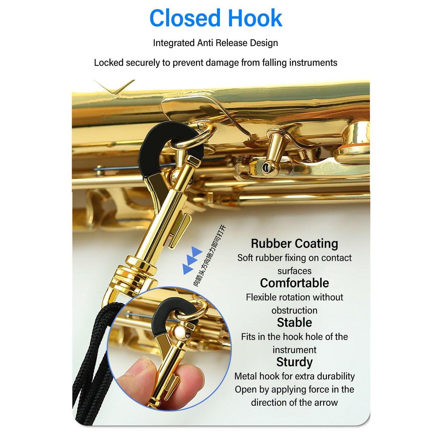 Saxophone Strap Double Shoulder Adjustable with Neck Support and 360 Degree Swivel Metal Hook for Alto Tenor Sax Wind Instrument Accessories