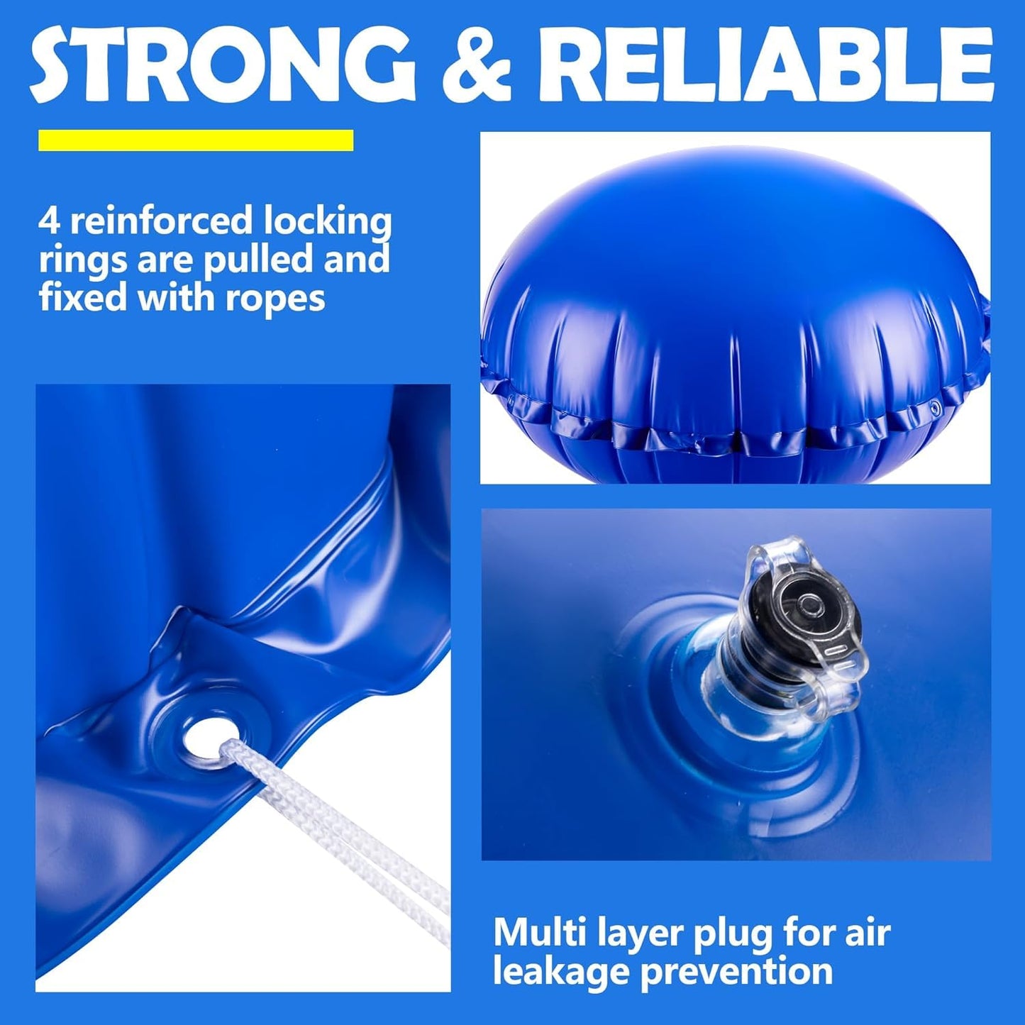 ZerUprin 4 Pcs Round Pool Air Pillows - 4 x 4 Ft Ice Equalizer Air Pillow for Above Ground Pools - Swimming Pool Winterizing Closing Cover Pillow with Ropes for Support Pool Accessories