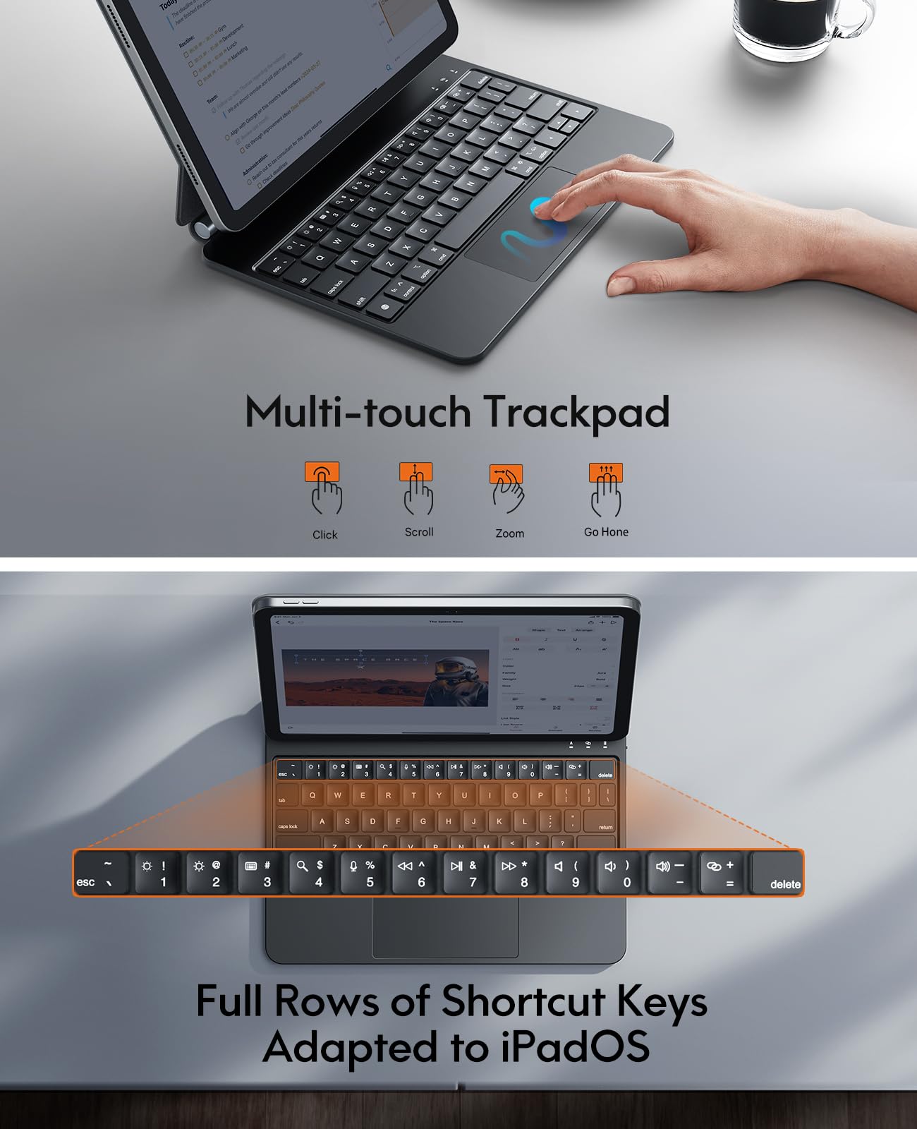 CHESONA for iPad Air 11 Inch Case with Keyboard (M3 2025/M2 2024), Floating Cantilever Stand, 7 Color Backlit, Smart Trackpad, Magic Keyboard for iPad Pro 11-inch 1/2/3/4th & iPad Air 4/5th Gen, Black