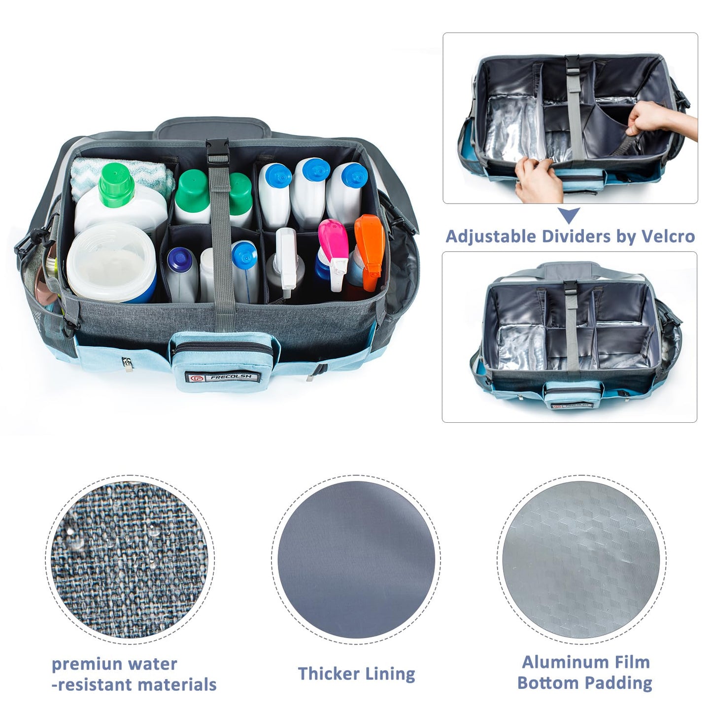 FRECOLSH Large Supplies Organizer - Cleaning Caddy With Handles & Shoulder Strap - Bags for Suppliers - Housekeepers Wearable Tote Upgraded