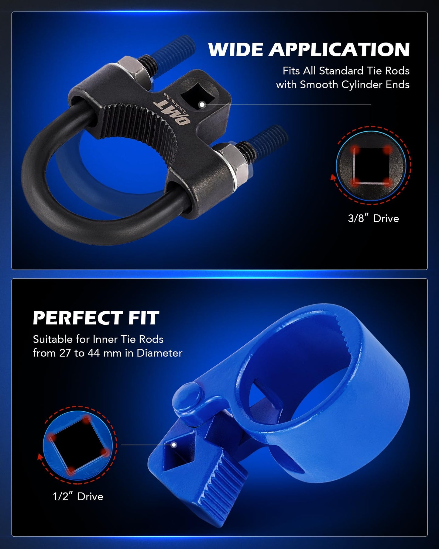 Orion Motor Tech Inner Tie Rod End Tool & Ball Joint Separator Set, 2-in-1 Tie Rod Removal Tool & Ball Joint Spread Tool Set, Ball Joint Removing Tool with 1/2" Drive Socket 3/8" Drive Tie Rod Clamp