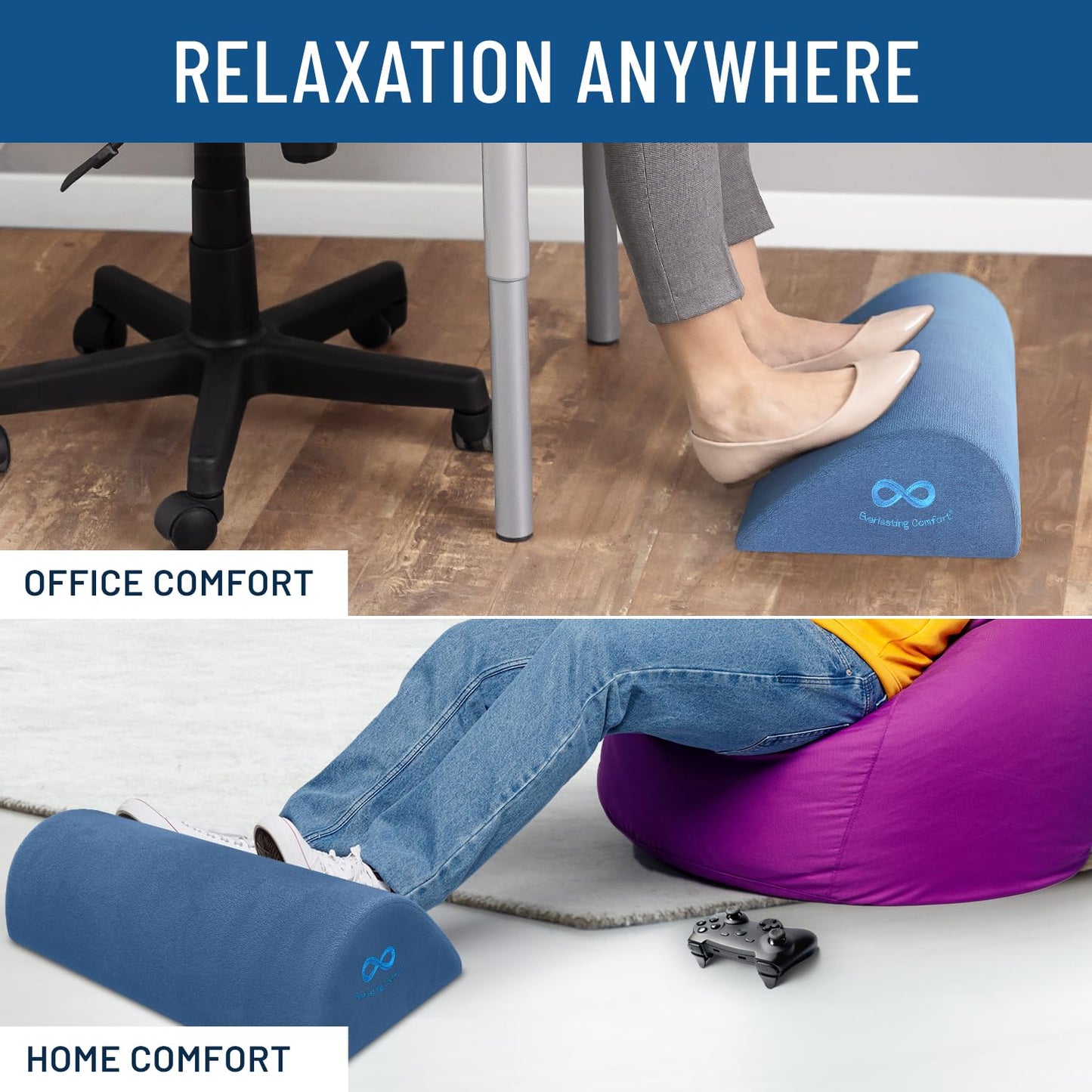 Everlasting Comfort Foot Rest for Under Desk at Work - Memory Foam Office Foot Stool & Under Desk Footrest Leg Elevation Pillow for Gaming & Home Office, Supports Posture