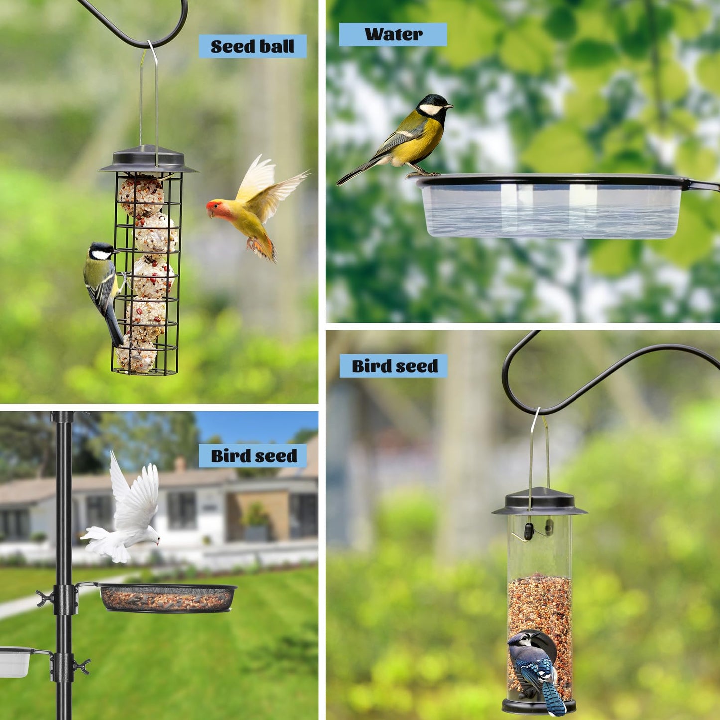 Urban Deco Adjustable Bird House Pole, Birds House Pole Mount Kit, Bird Feeder Pole with 5 Prongs for Outdoor Use, Suitable for Yard, Garden, Field, Without Bird House, Black (Black, 196 cm)