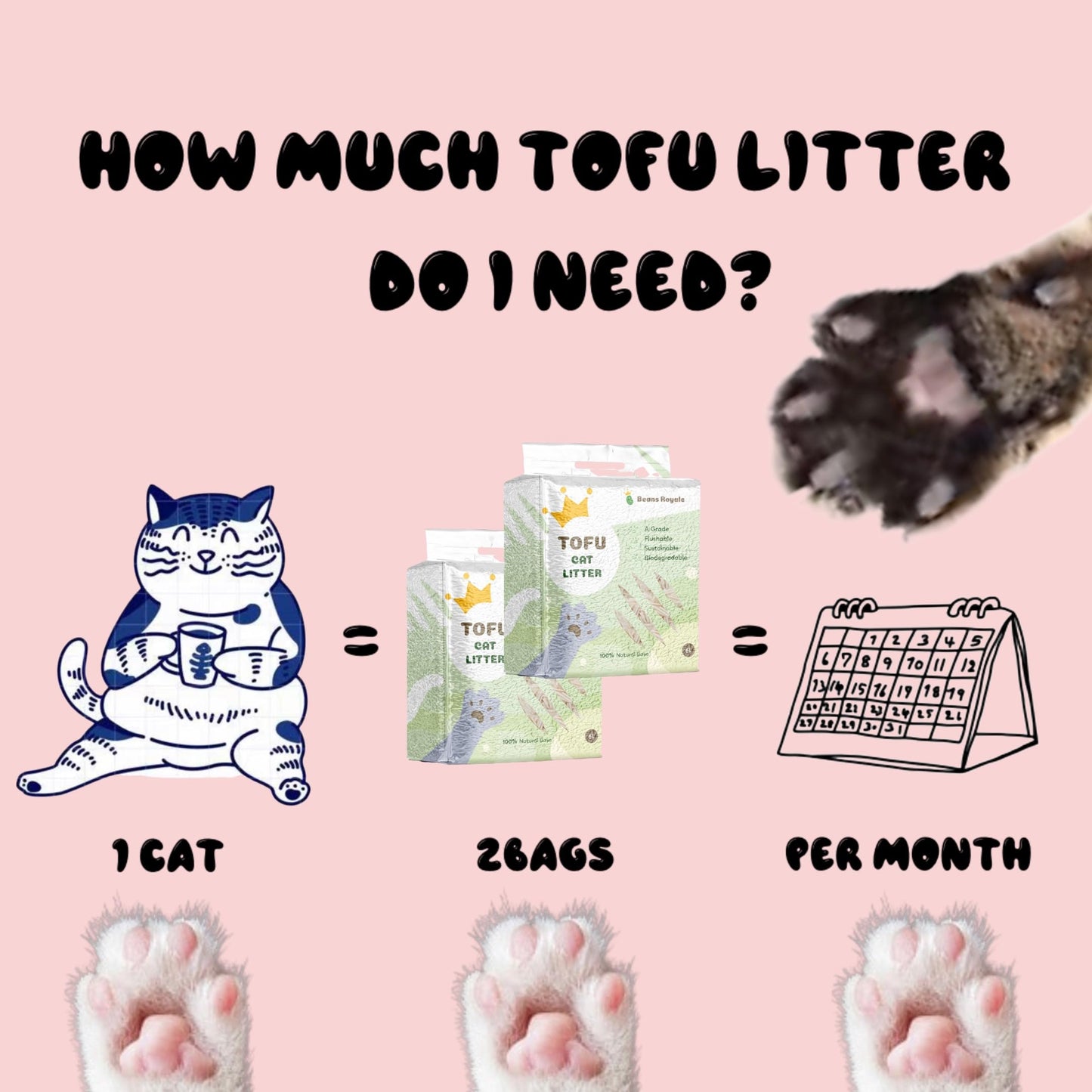 Beans Royale Tofu Cat Litter, Biodegradable, Clumping Kitty Litter, Flushable,Pea Fiber,Dust Free, Odor Control, Low Tracking, Lightweight (Milky 4 Pack)