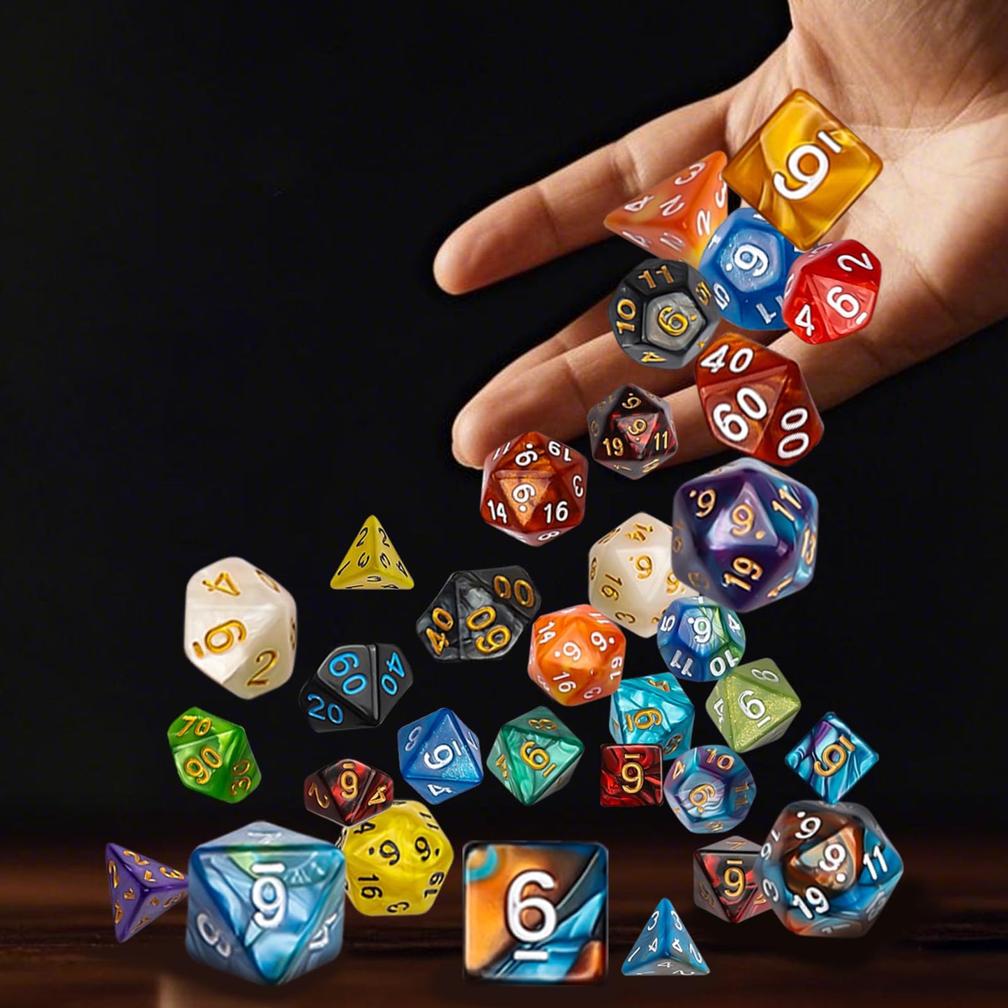 QMay DND Dice Set 20 X 7 Polyhedral Dice (140pcs) with 1 Large Flannel Bag, D&D Dice (D4 D6 D8 D10 D% D12 D20) for Dungeons and Dragons RPG MTG Table Games