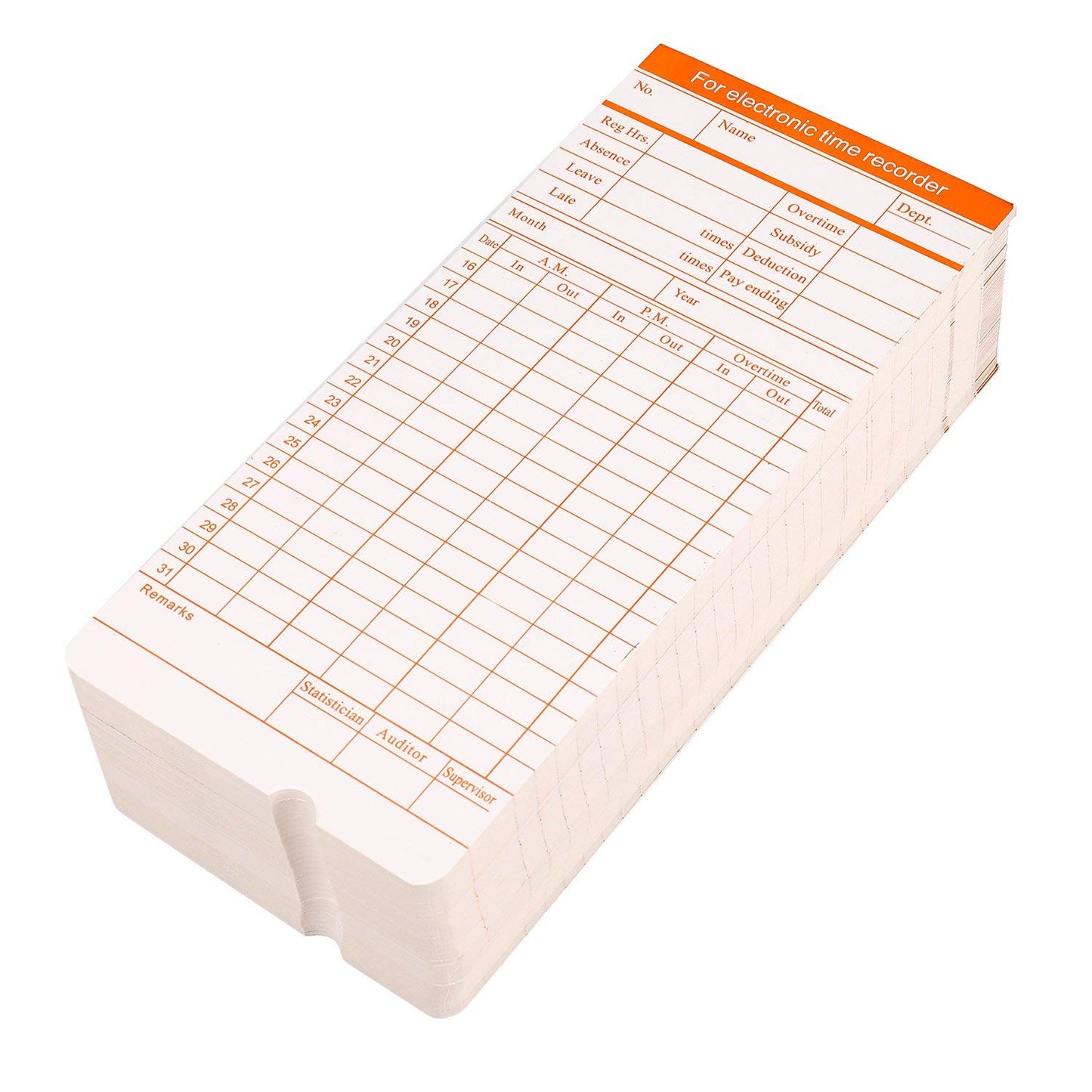 Flexzion Time Cards, Monthly Timesheet, Clock Timecard - 300 Pack, 6 Column 2-Sided Orange/Blue, Card for Time Punch Clock, Employee Attendance, Payroll Recorder, Small Business