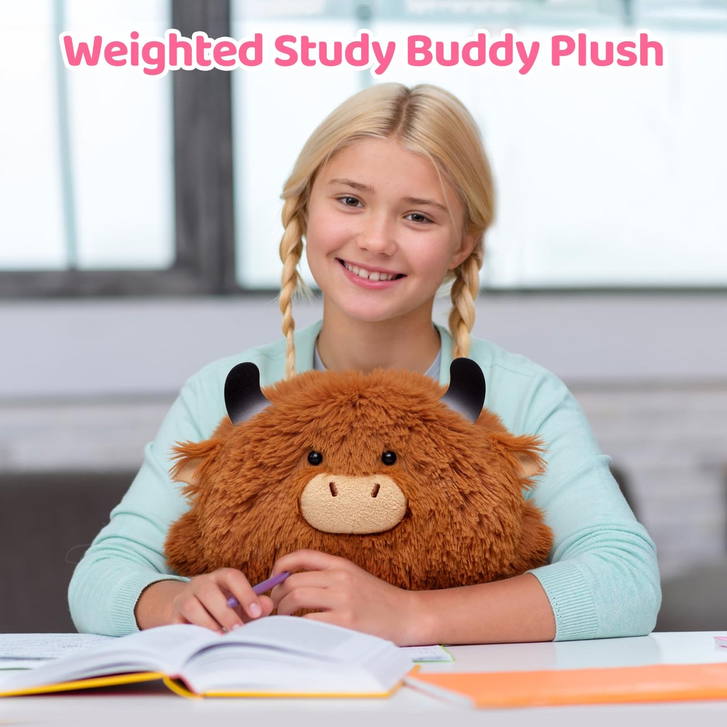 4 Lbs Weighted Stuffed Animals - Heavy Belly & Limbs, 23" Highland Cow Plush for a Realistic Hug, Super Soft Fluffy Plush Toy for Kids and Adults