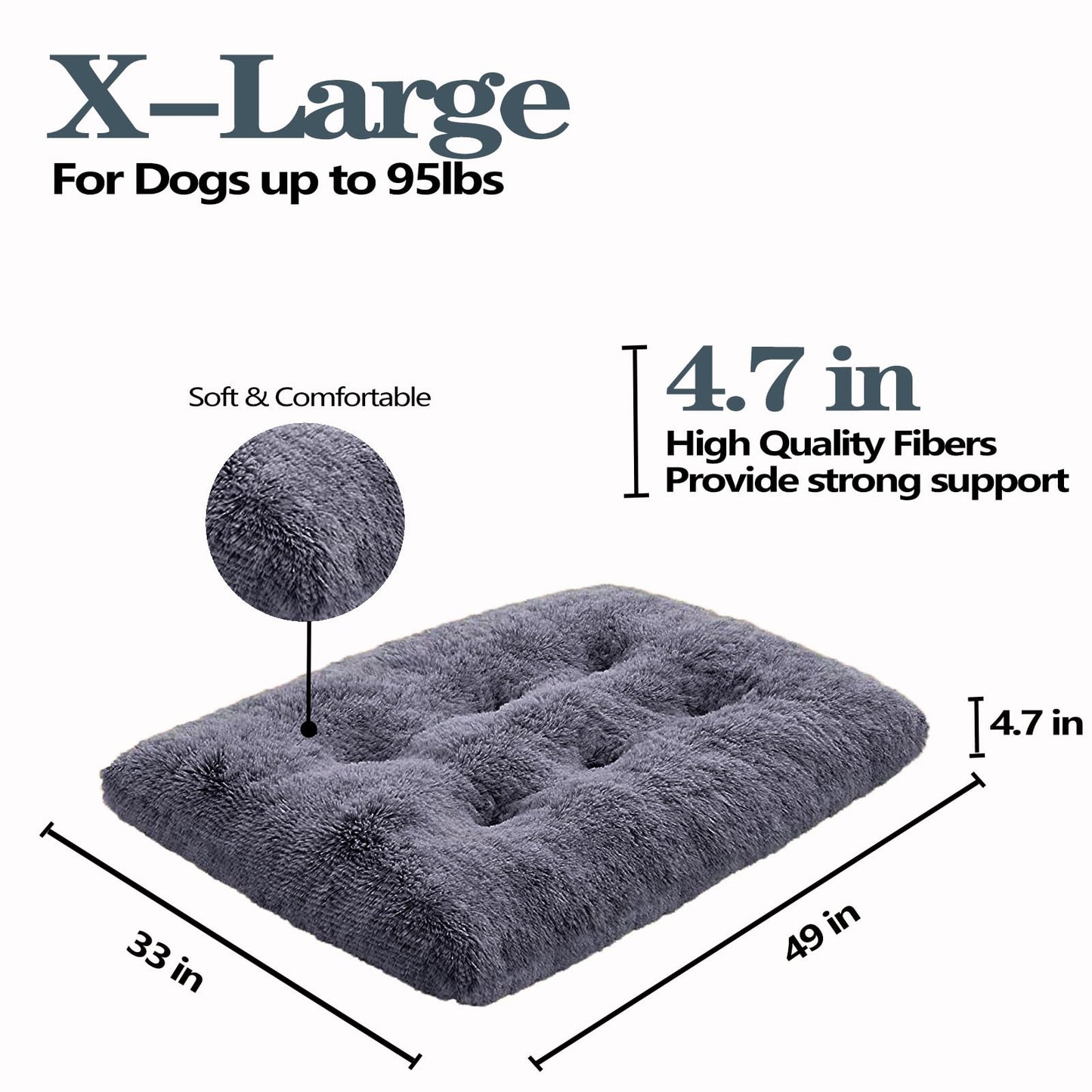 Dog Bed, Dog Beds for Extra Large Dogs, Long Plush Soft Calming Pet Bed, Washable Comfortable Crate Mat with Anti-Slip Bottom