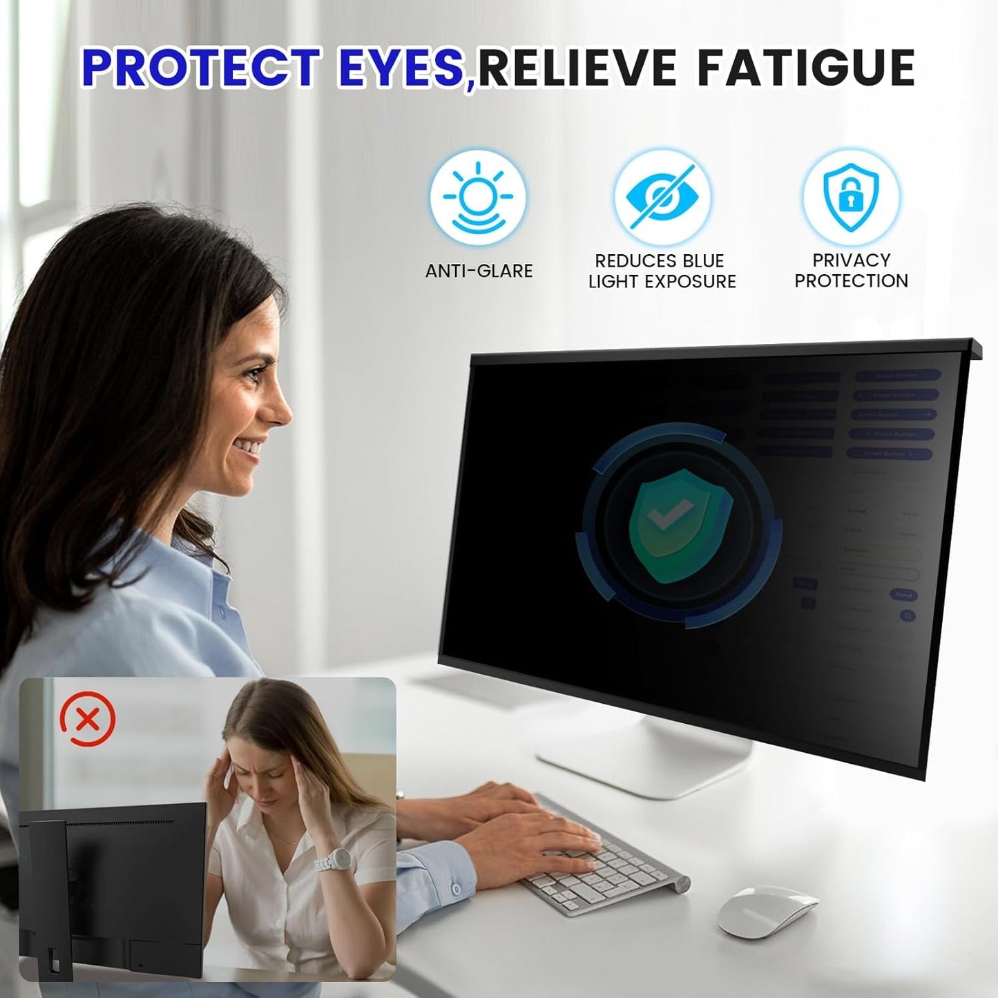 ZpTsarinal Hanging 21.5 Inch Computer Privacy Screen Filter, Hanging Computer Screen Privacy Cover, Compatible with, 21.5 Inch 16:9 Widescreen Monitors, Protect Eyes from Glare and Blue Light