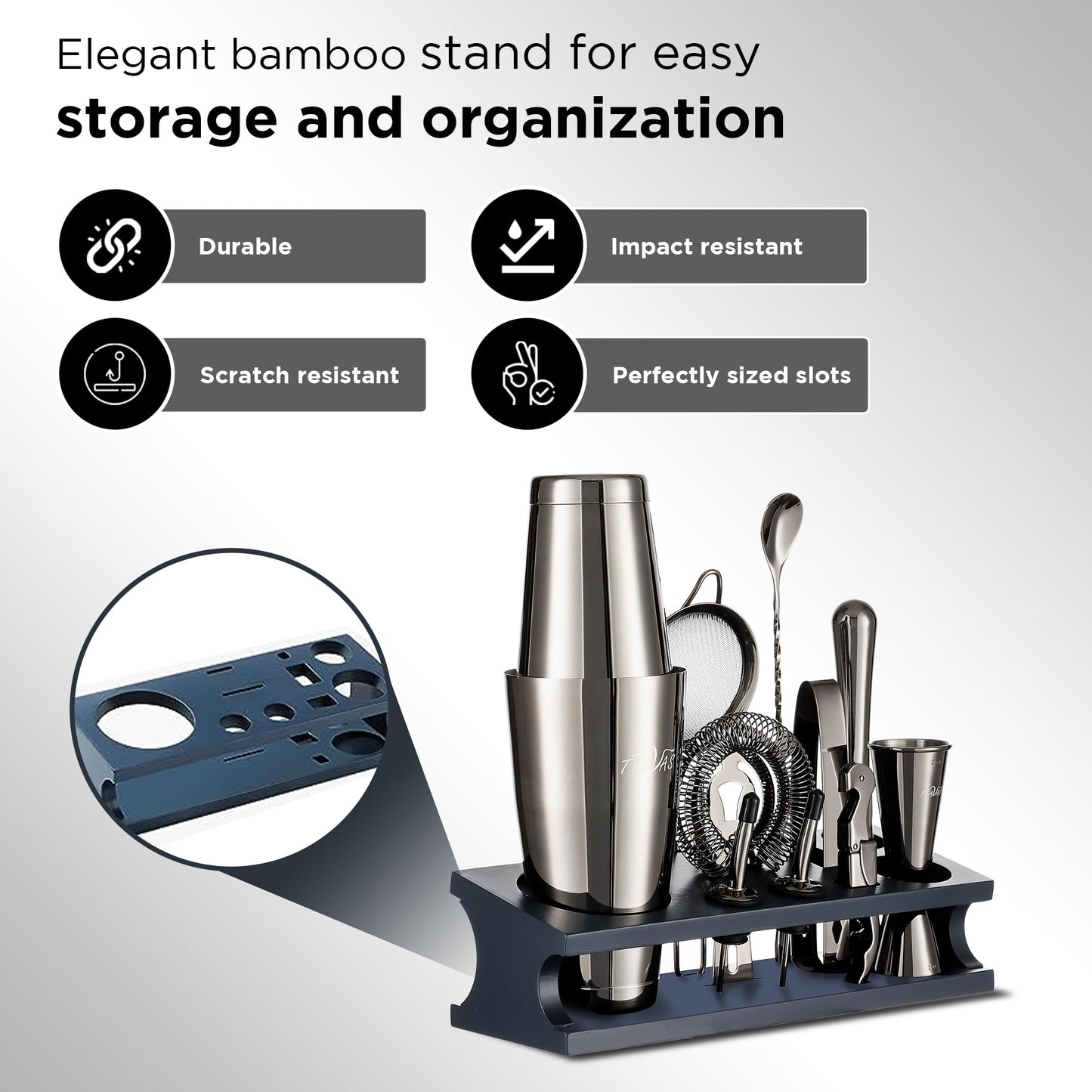 TEAVAS Mixology Bartender Kit with Japanese Jigger & Stand - 13 Piece Stainless Steel Cocktail Making Set -Boston Shaker, Strainer, Mixer, Spoon, Muddler - Anniversary & Birthday Gifts Friends Family