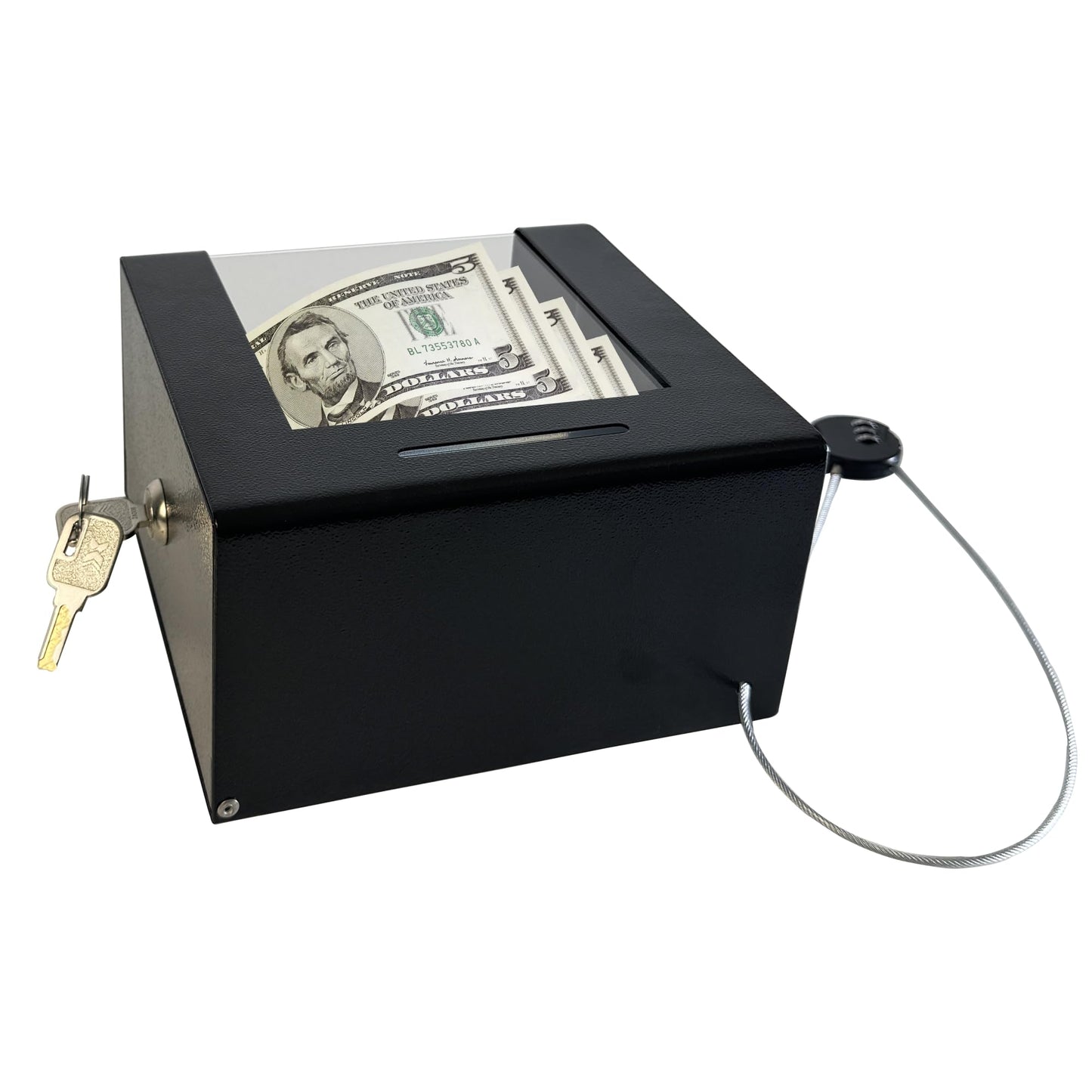 Steel Locking Tip Box - Heavy-Duty Secure Tip Jar with Combination Cable Lock, Ideal for Taxi Tips, Donations, Suggestions, Business Cards, Cash, and More in Family Churches, Restaurants, and Events.