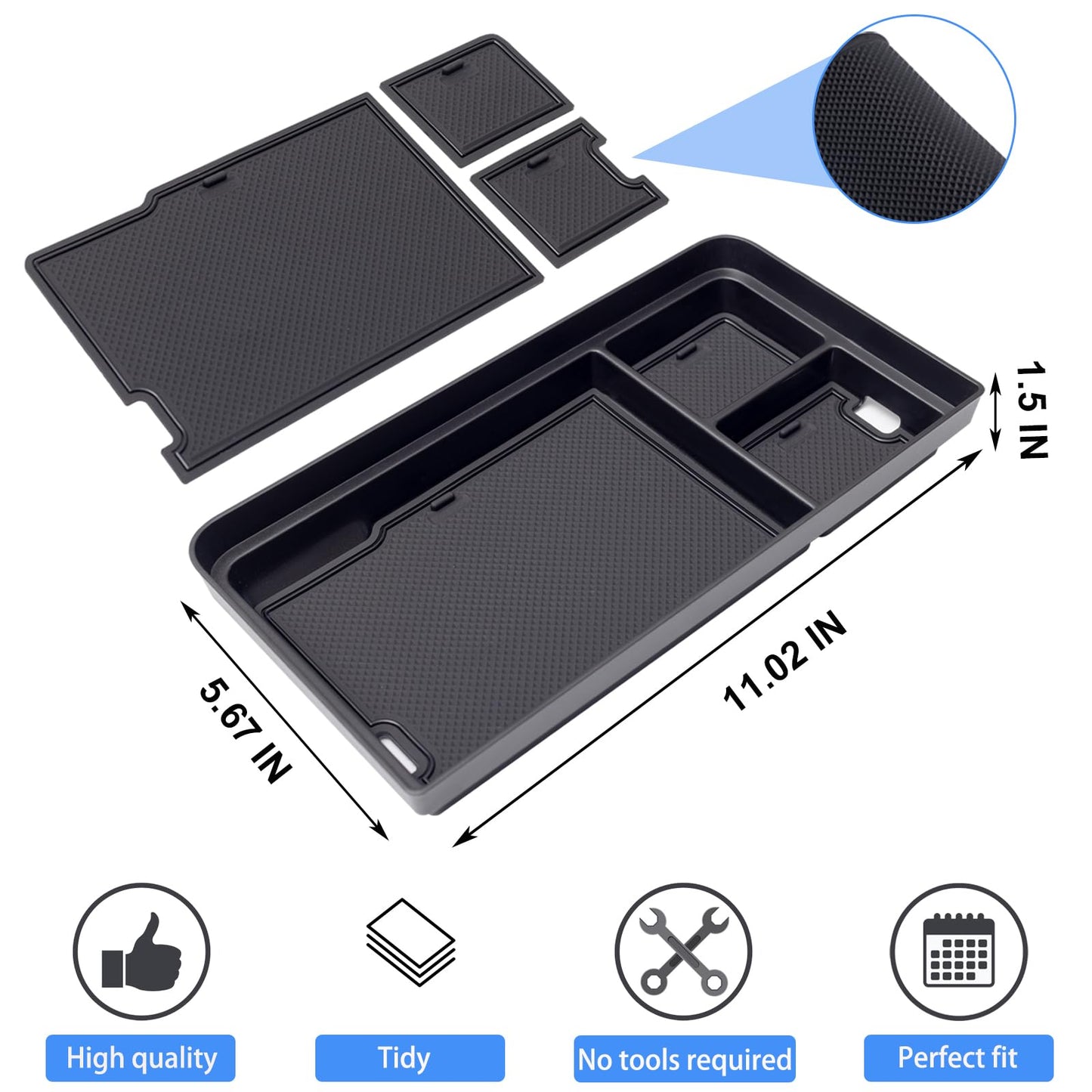 Center Console Organizer for 2021-2025 2026 Ford F150 & 2022-2026 F150 Lightning XLT Pro, Hidden Storage Tray with USB Hole Accessories (Fits into The Open Pocket in Front of The Shifter)