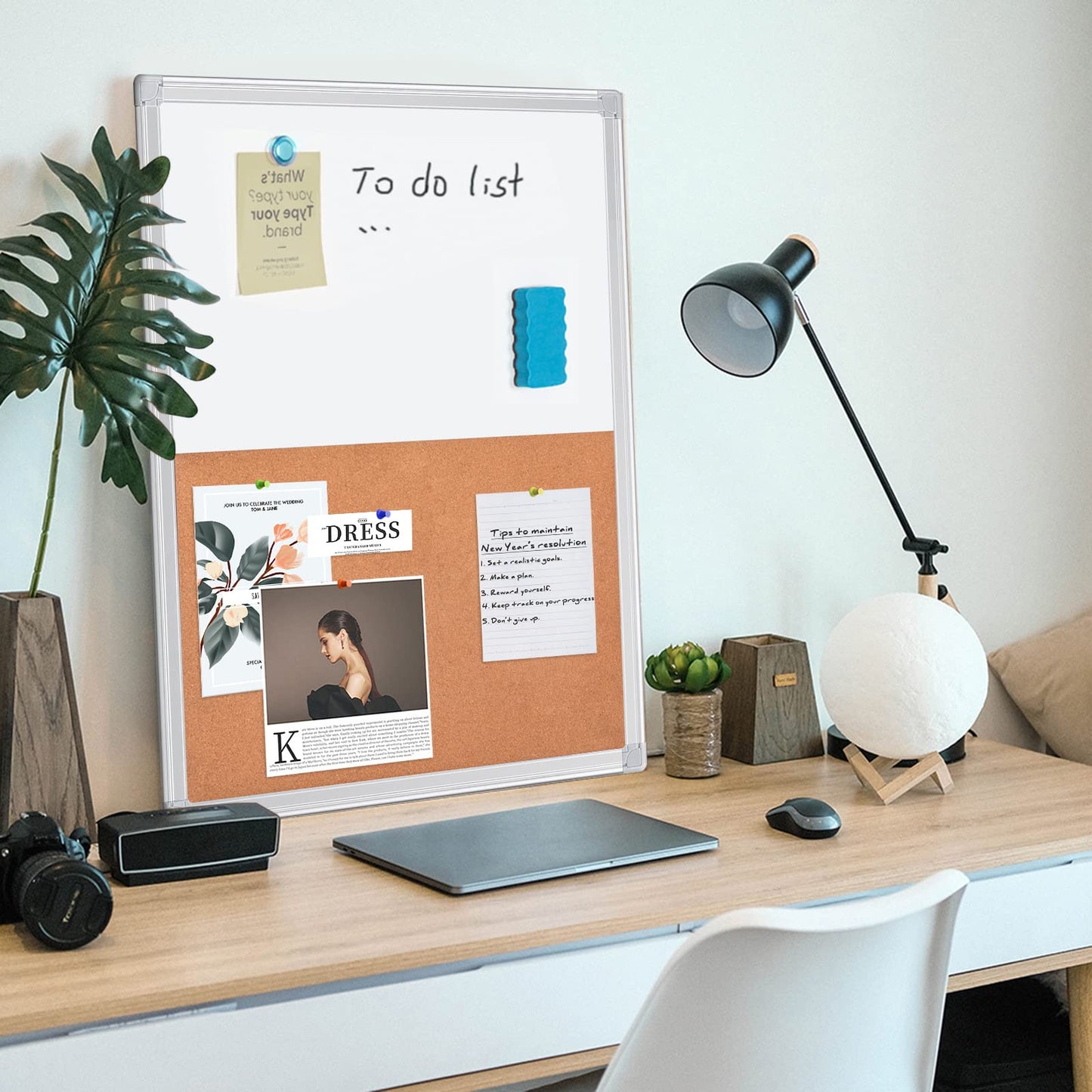 White Board Cork, Maxtek 36 x 24 Magnetic Combination Board for Wall, Dry Erase Board Bulletin Combo Board for Home Office & Classroom, 3' x 2' Wall Mounted Memo Message Board with Aluminum Frame