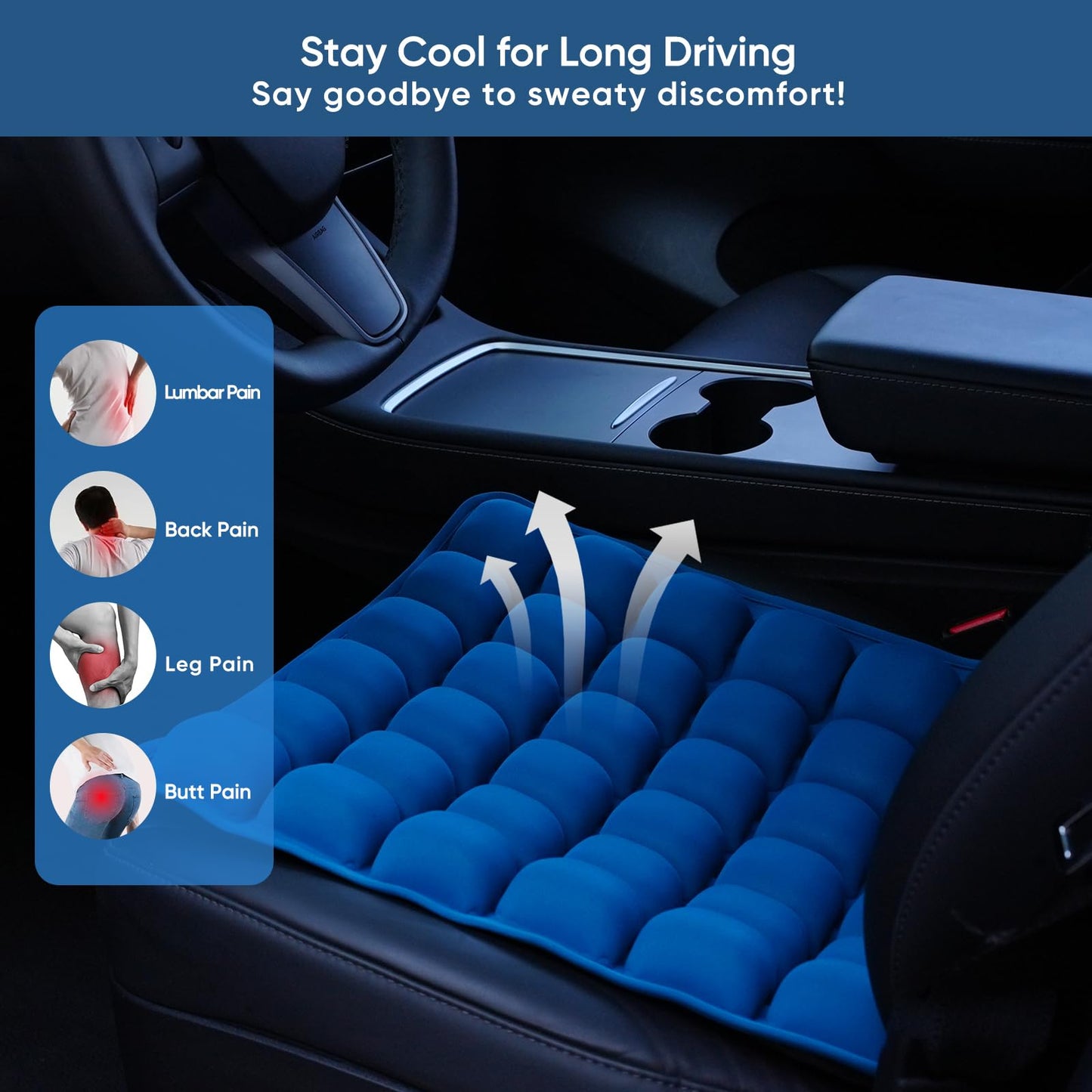 Hexara Ergonomic 3D Air Seat Cushion, Inflatable Airplane Seat Cushion for Long Flights, Travel Cushions for Office Chair, Car, Wheelchair, Adjustable Comfort with Built-in Air Pump(Blue)