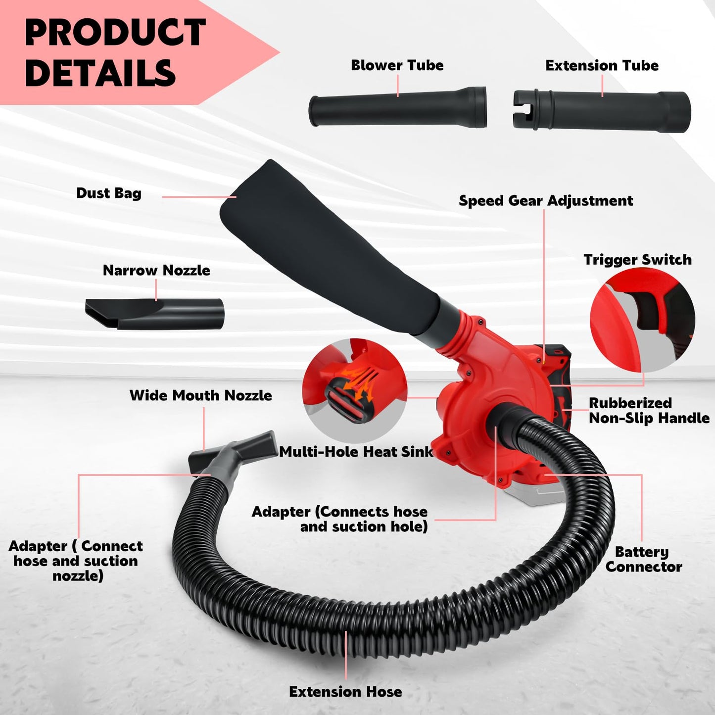 RexLeLXB Cordless Leaf Blower for Milwaukee 18V Battery with Brushless Motor, 6 Variable Speed Up to 180MPH, 2-in-1 Blower & Vacuum, Handheld Electric Blowers or Lawn Care/Dust(No Battery)