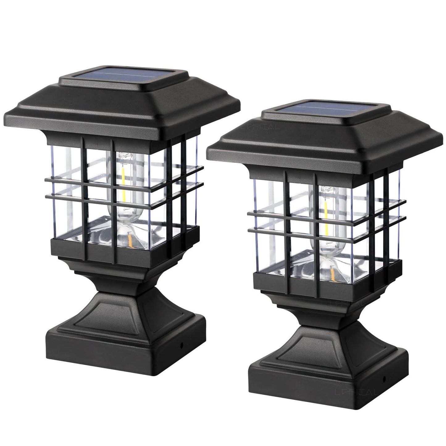 Lffital Solar Post Lights Outdoor Solar Post Cap Lights 2 Modes LED Deck Fence Cap Light for 4x4 5x5 6x6 Posts Patio Garden Decoration Warm White Lighting Black (2 Pack), TR-POST01