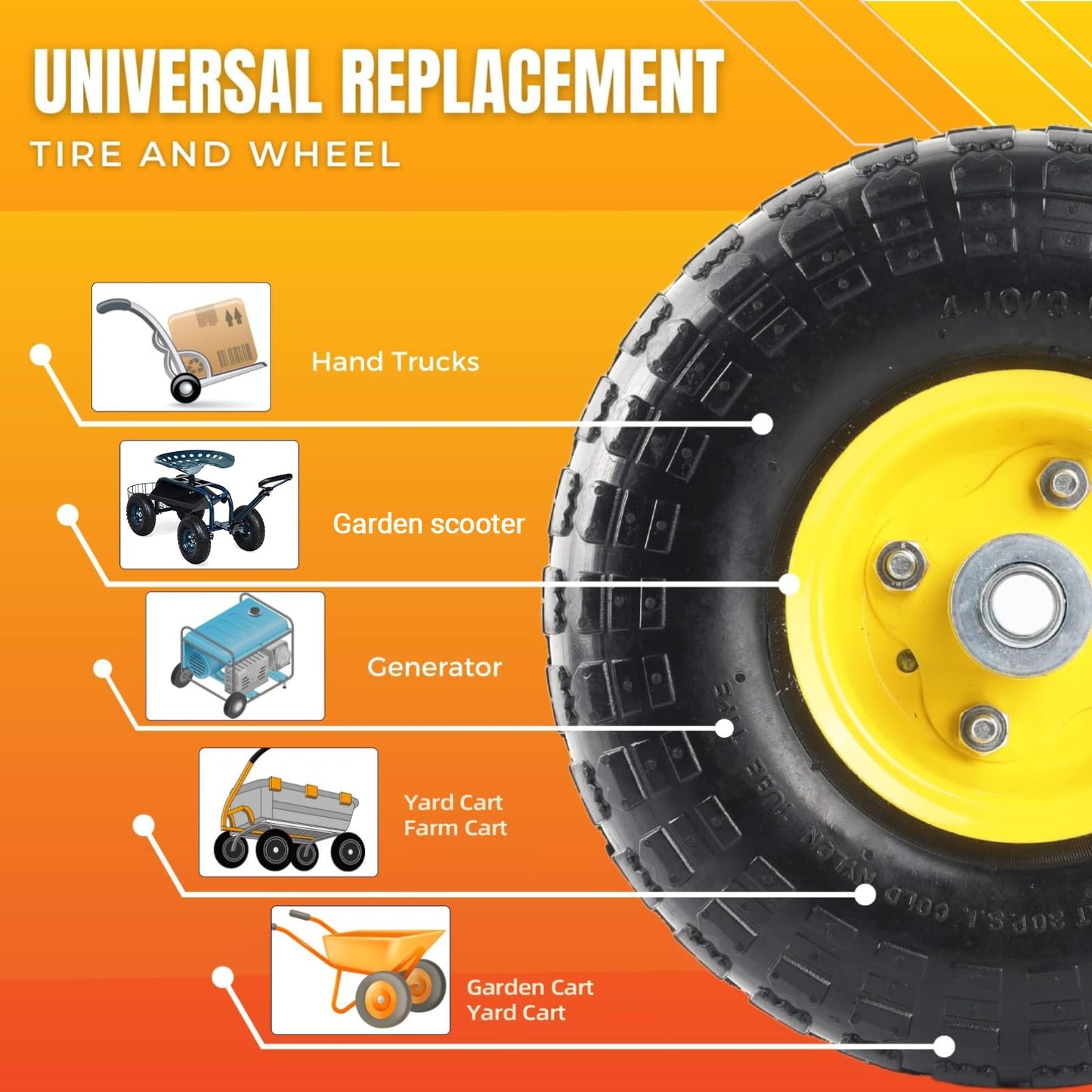 AR-PRO (2 Pack) 4.10/3.50-4 Tire and Wheel, Replacement 10-Inch Pneumatic Tire with 5/8" Bearings and 2.2" Offset Hub, Compatible with Hand Truck, Wheelbarrow, Wagon, Gorilla Carts