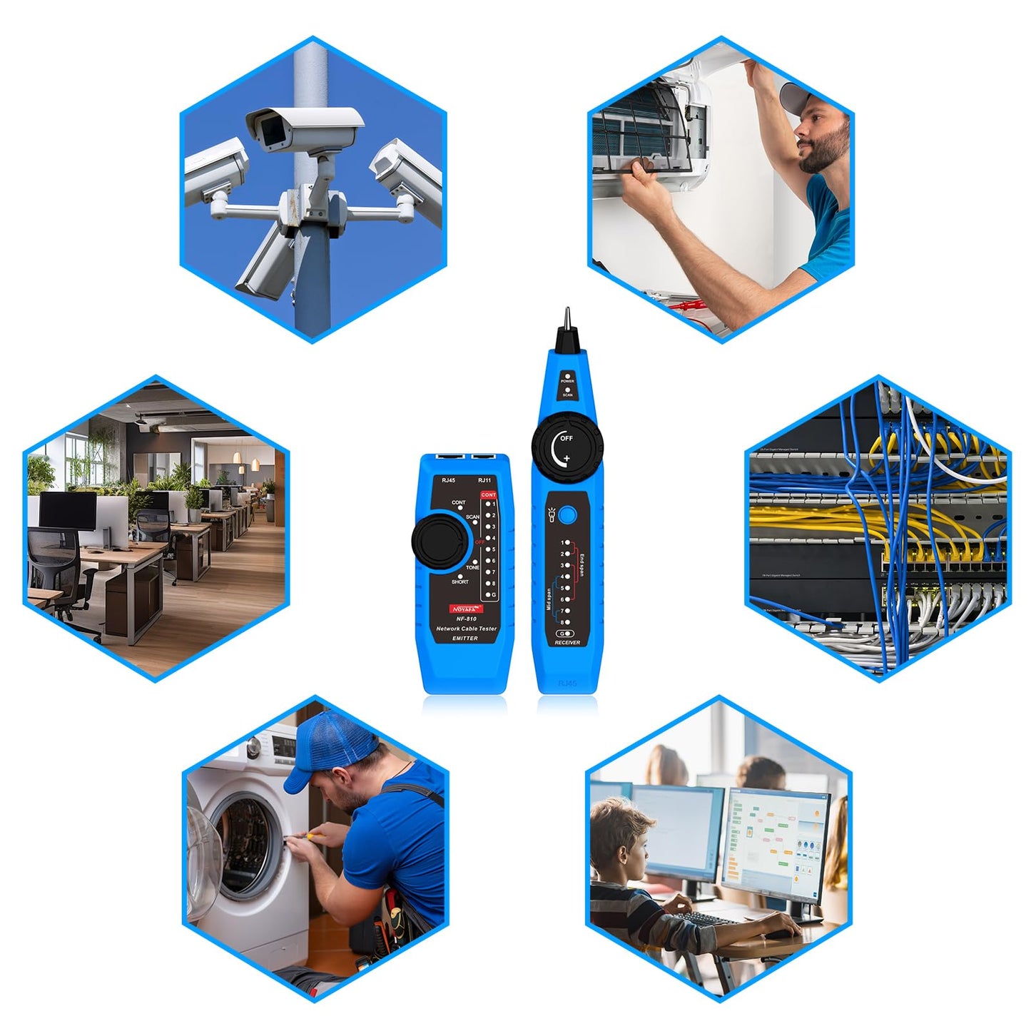 Noyafa NF-810 Network Cable Tester, RJ45 RJ11 Line Tracer, Line Finder, PoE Tester, Toner and Detector Kit, Cable Tracer, Cat5 Cat6 Ethernet Cable Tester for Cable Management, Telephone Line Testing