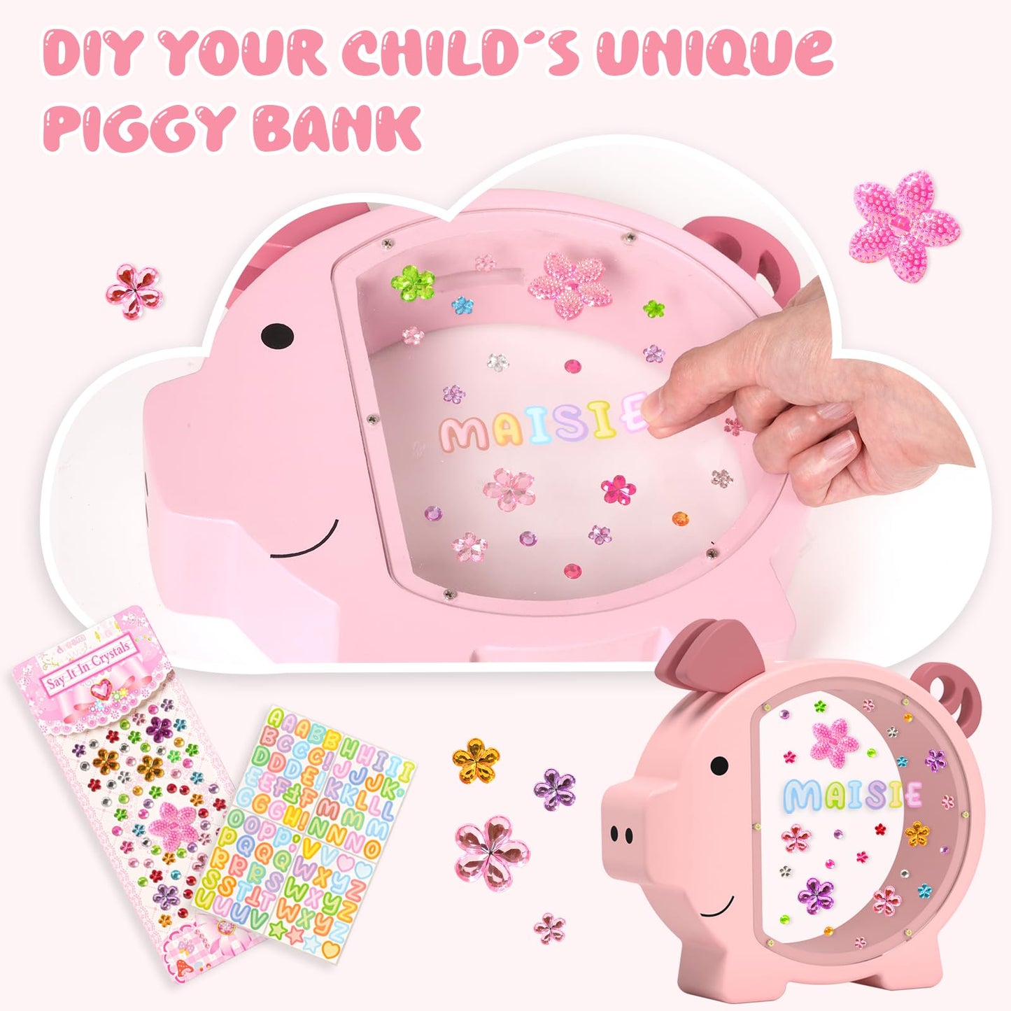 Summidate Wooden Piggy Bank for Girls, Cute Money Bank for Kids Boys, Unbreakable Coin Bank, Creative Saving Money Jar Personalized Gifts for Child Birthday Gift & Decor