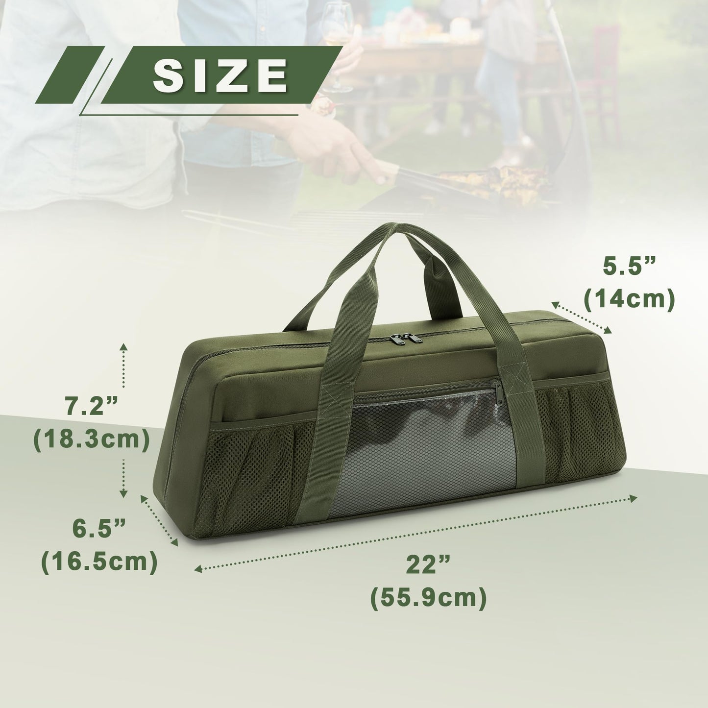 HODRANT Grill Tool Storage Bag, Outdoor BBQ Utensil Holder for Barbecue Tool up to 20", Large Grill Utensil Storage Caddy with Pockets, BBQ Accessories Case Container for Camping, Bag Only (Green)