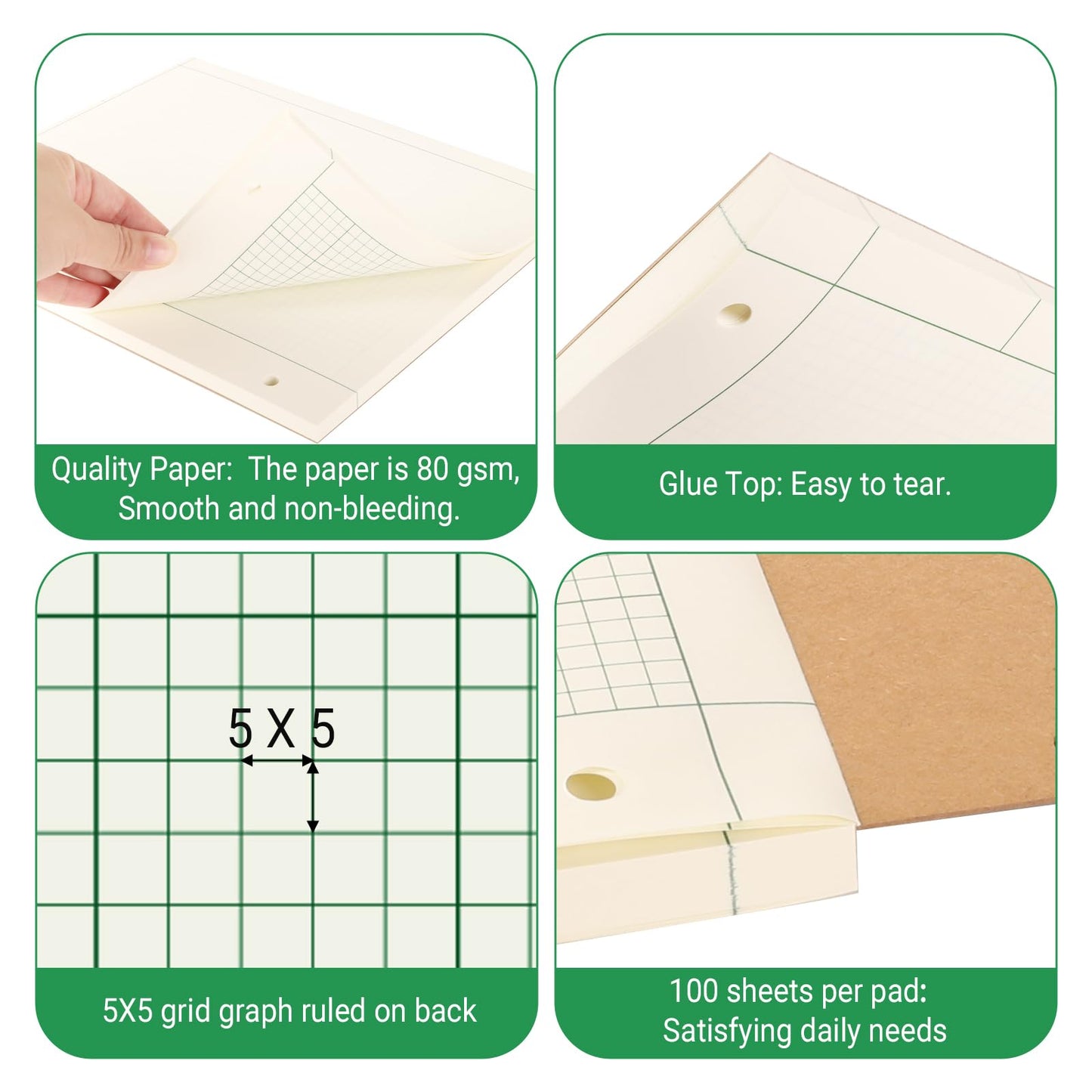 suituts 6 Pads Engineering Paper Notebook, Engineering Computation Pad, 8.5X11 Inch Engineering Graph Paper,3-Hole Punched, 5X5 Ruling, Total 600 Sheets (Per Pad 100 Sheets)