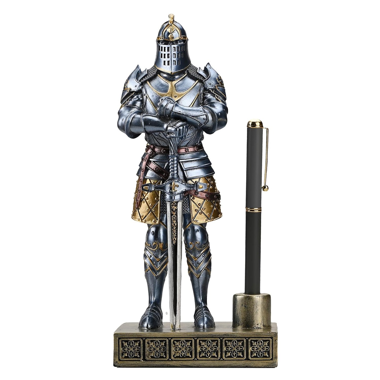 HDMbigmi King's Guard Knight Pen Stand Statue Office Pen Stand Desk Organizer for Men Top Collection as Gift 9.45 Inches (Blue)
