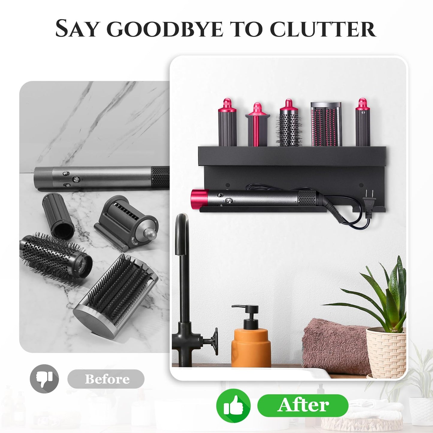 Hair Dryer Holder Wall Mount for Curling Iron Accessories, Hair Straightener Holder Black Hair Tool Organizer Blow Dryer Storage Rack for Home Bathroom Bedroom