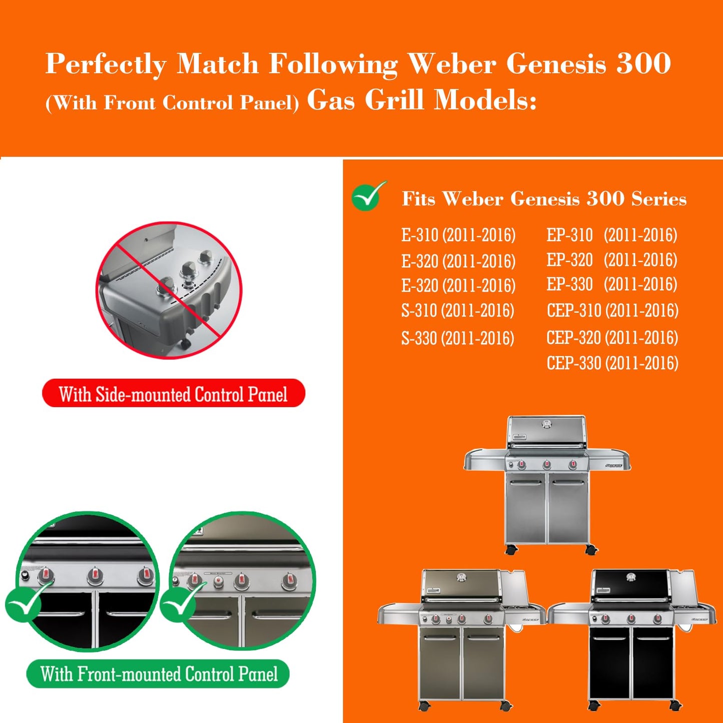 Tombili Replacement for Weber Genesis Flavorizer Bars - for Genesis 310 320 330 with Front Control Knob - 17.5" Stainless Steel Flavorizer Bars & Heat Deflector for Weber 7620 7621