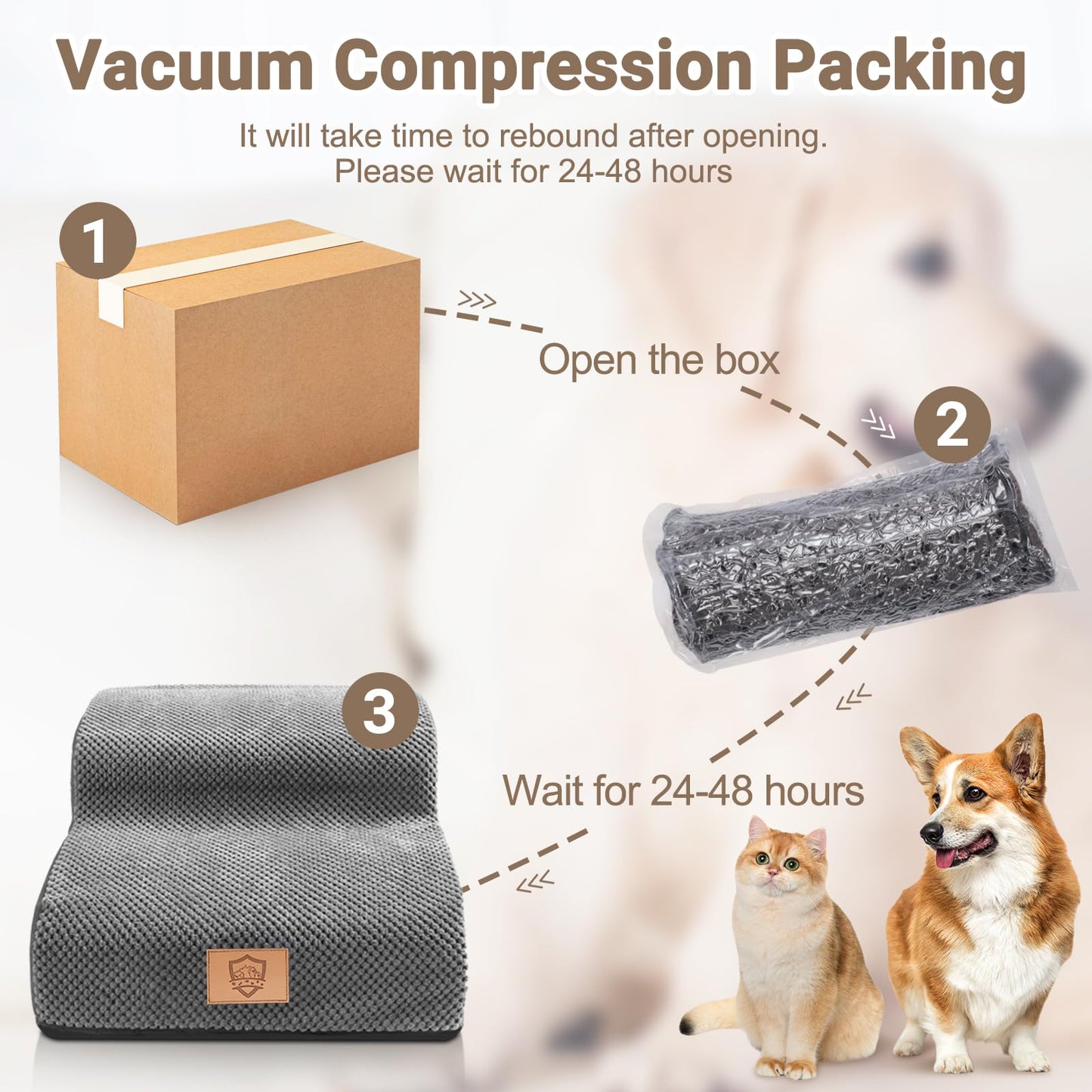 Almcmy 2-Step Dog Stairs for High Bed, Foam Pet Stairs with Removable Washable Cover, Non-Slip Dog Steps Ramp for Small & Older Dogs, Holds Up to 50 lbs, Grey