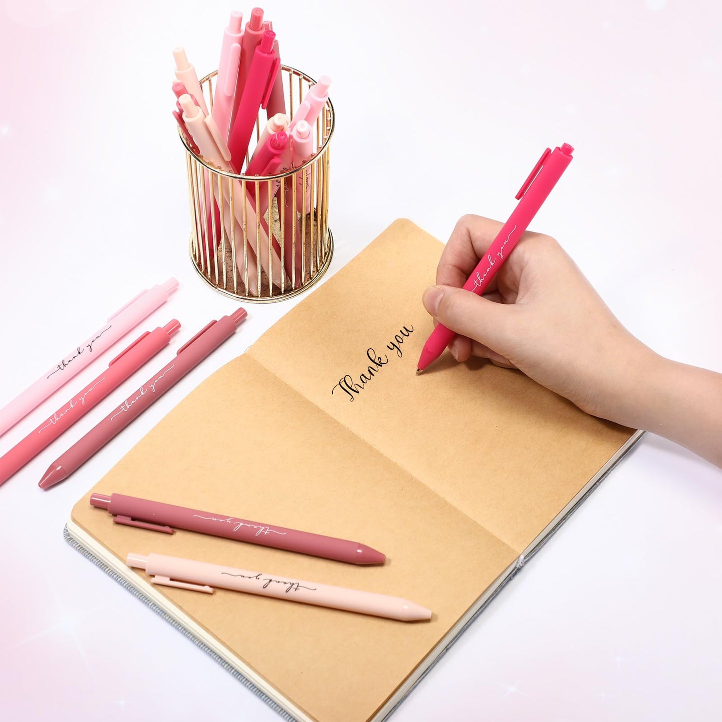 Dispowreath 200 Pcs Thank You Pens Bulk Pink Party Favors Pink Candy Bridal Shower Ballpoint Pen for Women Wedding Baby Shower Server Waitress Coworker Teacher Nurse Physician Medical Assistant Gifts