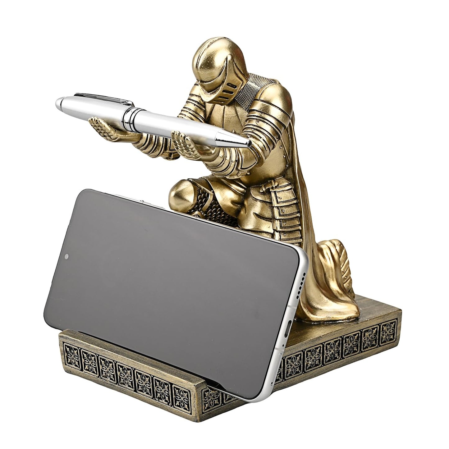 CYXStar Windbreaker Soldier Knight Pen Holder Personalized Desk Accessory, Mobile Phone & Gaming Controller Holder, Device Stand Gift for Medieval Enthusiasts (Bronze)