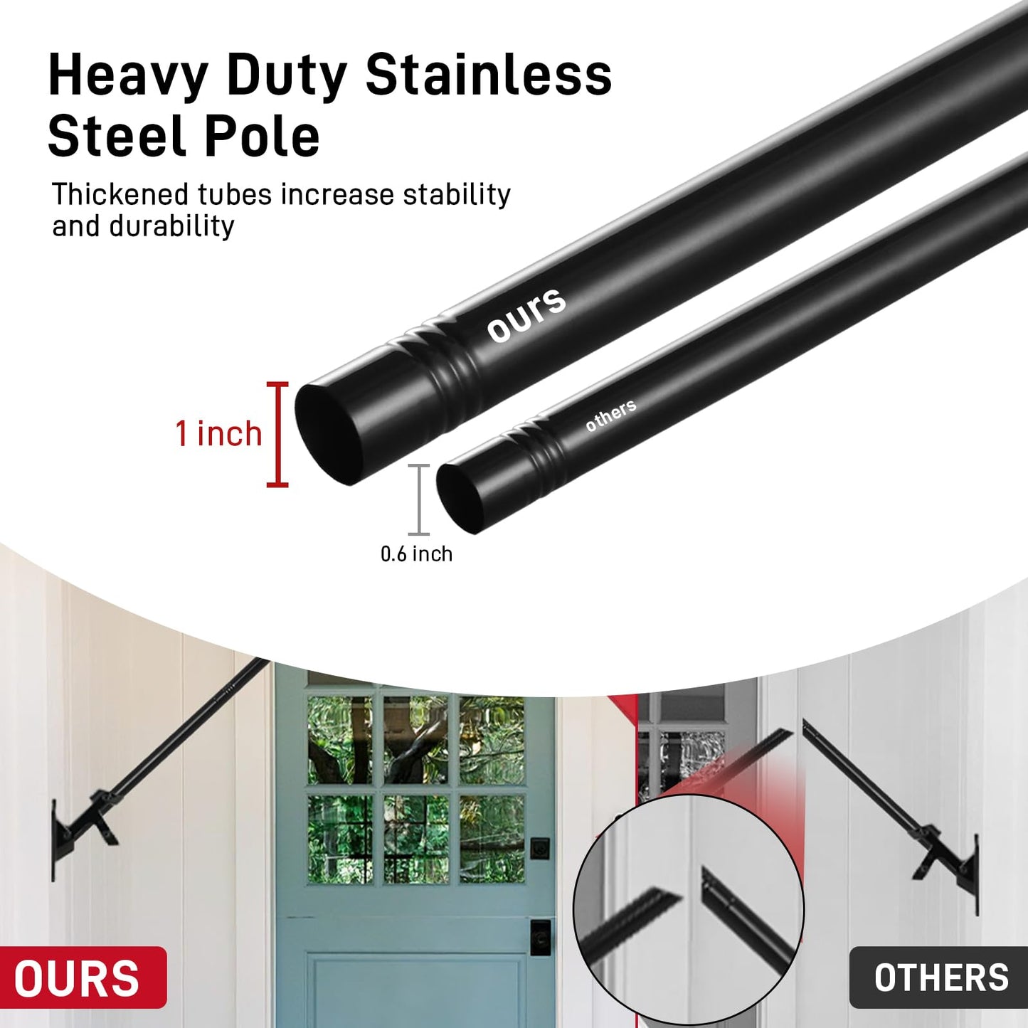 SEEKNEW Black Flag Pole for Outside House, 6 FT Stainless Steel No Tangle Spinning Residential Flagpoles & Two-Position Flag Pole Holder Brackets Mounting for Outdoor Flags for Porch(Without Flag)