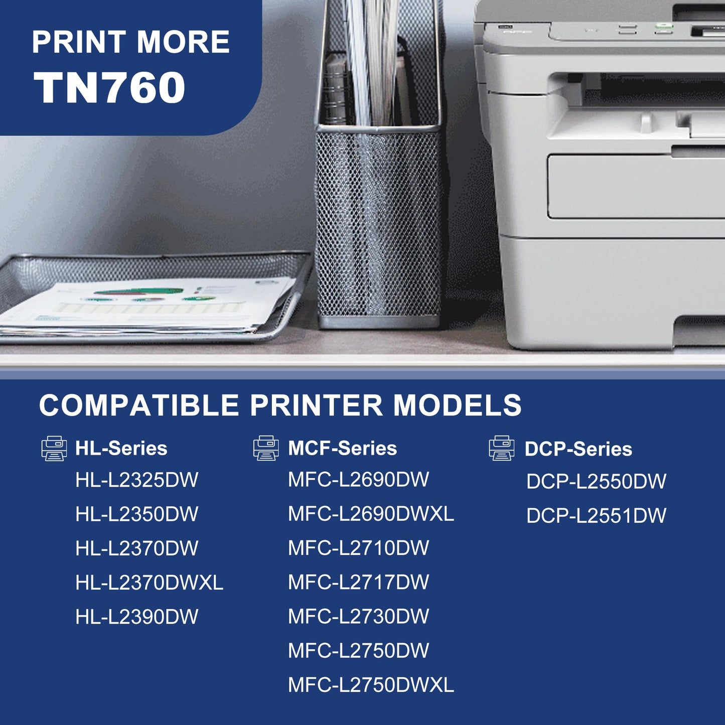 TN760 Toner Cartridge High Yield with Chip Replacement for Brother TN760 DCP-L2550DW MFC-L2710DW L2750DW L2750DWXL HL-L2350DW L2370DW L2370DWXL L2390DW HL-L2395DW Printer (Black, 2 Pack)