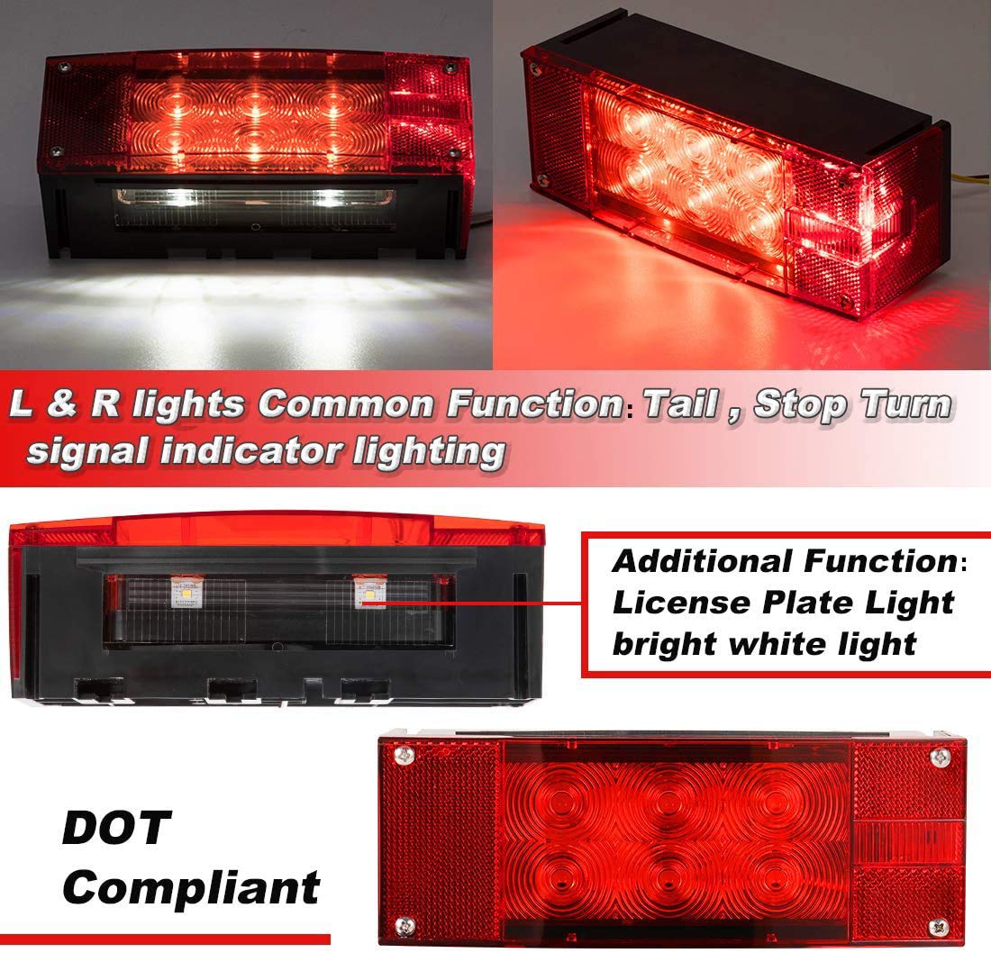 CZC AUTO 12V LED Low Profile Submersible Rectangular Trailer Light Kit Tail Stop Turn Running Lights for Boat Trailer Truck