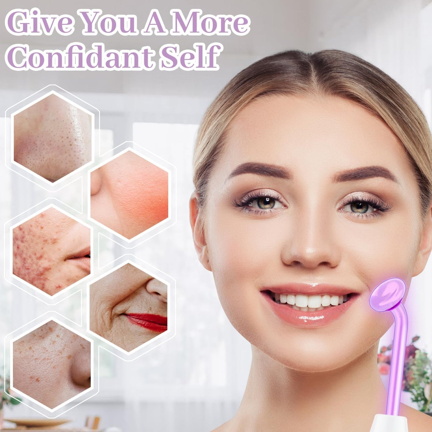 Facial Massager High Frequency Facial Device Wand - TUMAKOU Violet High Frequency Skin Face Machine with 4 Purple Tubes